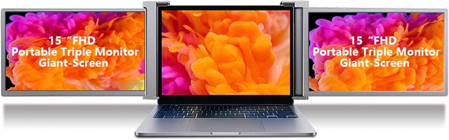 Monitor Portatile per Laptop, Display IPS Full HD 1080P da 15, Estensore Schermo Doppio Triplo Monitor, Schermo Triplo per Laptop da 15-17, Compatibile con Laptop, PC, Telefoni, per(Spazio grigio)