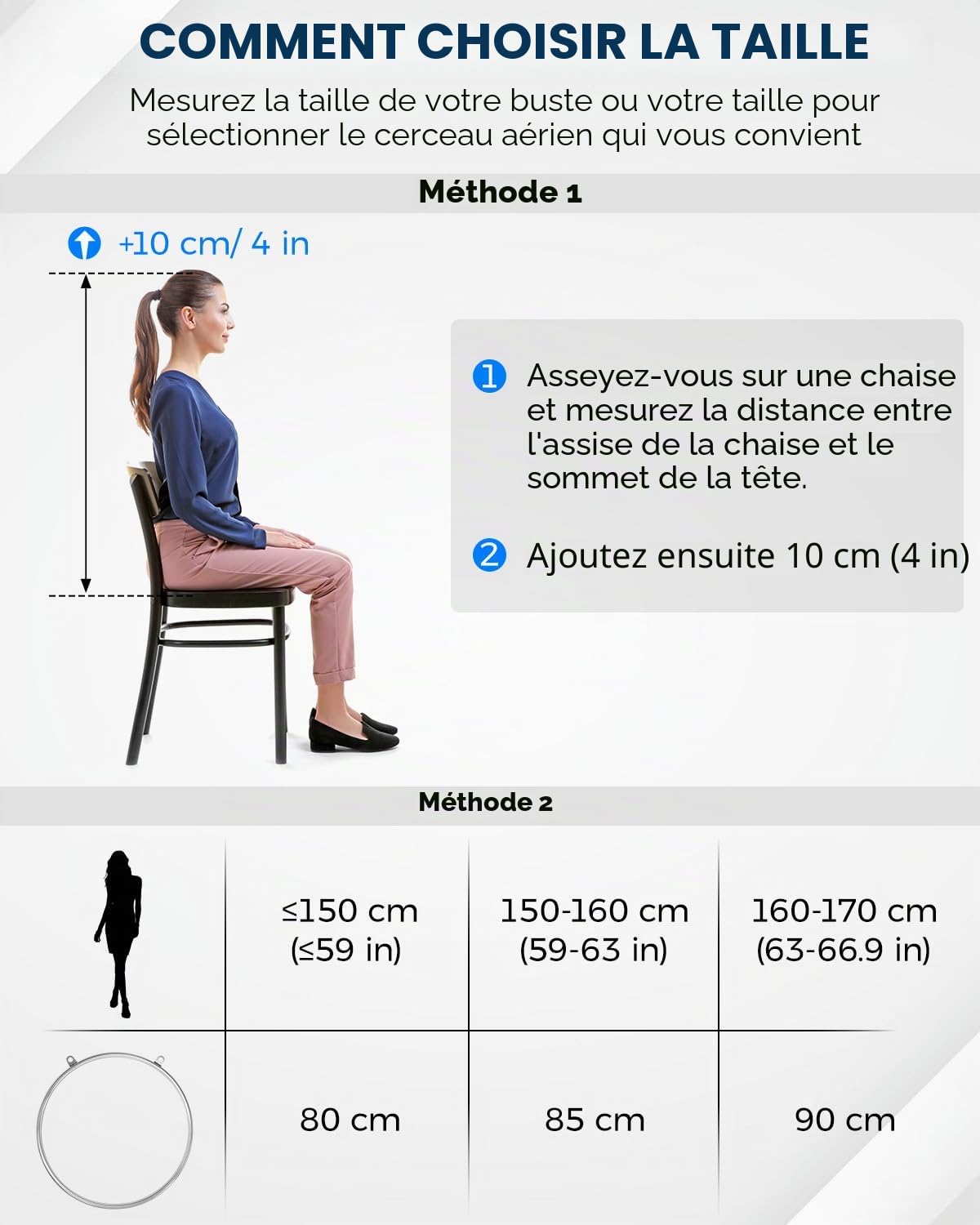 DASKING Cerceau aérien à 2 Points – 80 85 90 cm en Acier Inoxydable avec Sac Portable, capacité de 226 kg, kit d'anneau de gréement à Suspendre pour Fitness, Cirque, entraînement acrobatie, Danse