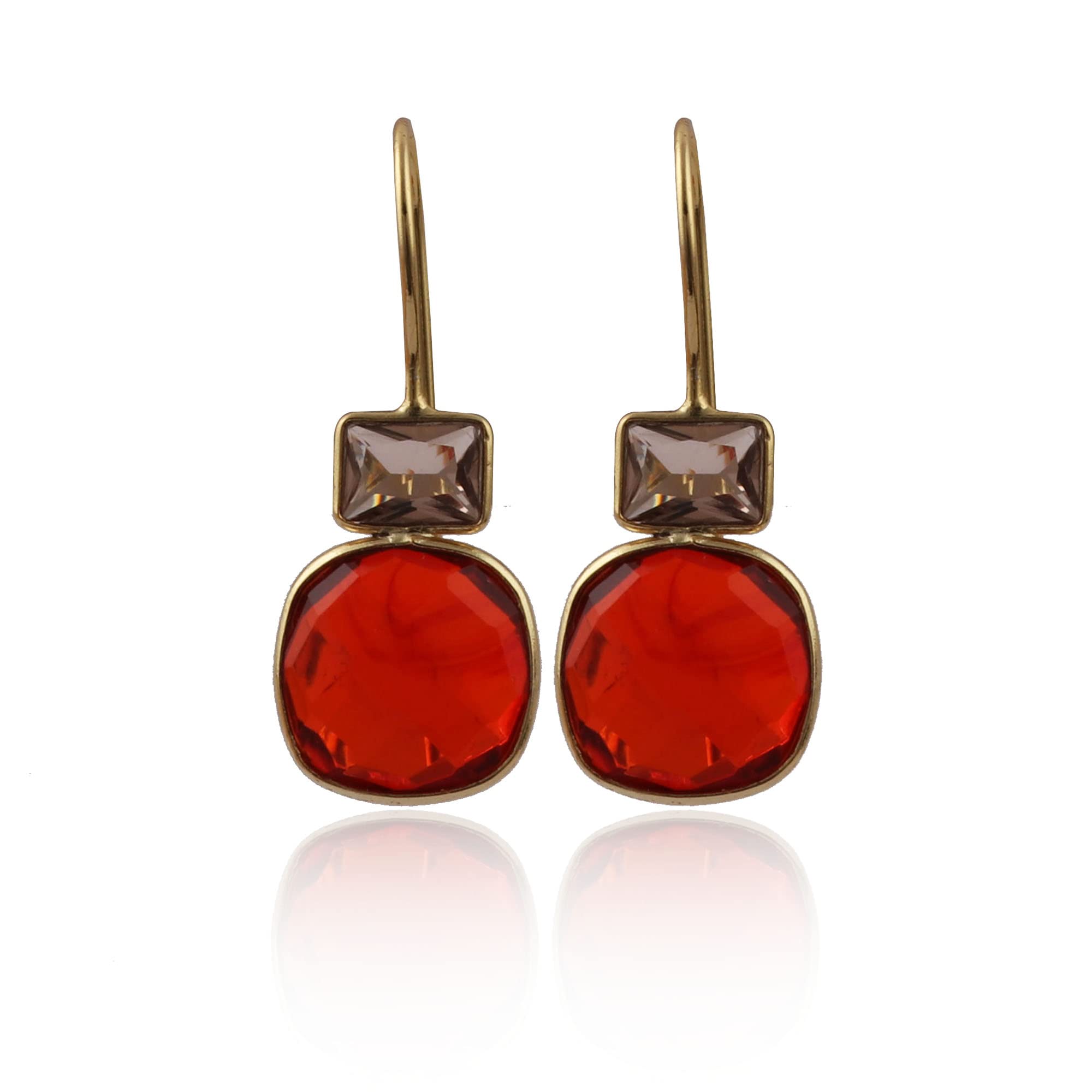 Gold Plated Handmade Jewelry | Crystal Quartz & Red Garnet Drop Earrings Gemstone Earring | Bezel Set Hook Earrings Gift For Bridesmaid Jewelry | 1801)27 (B09LYXJ649) Amazon Price History, Amazon Price Tracker