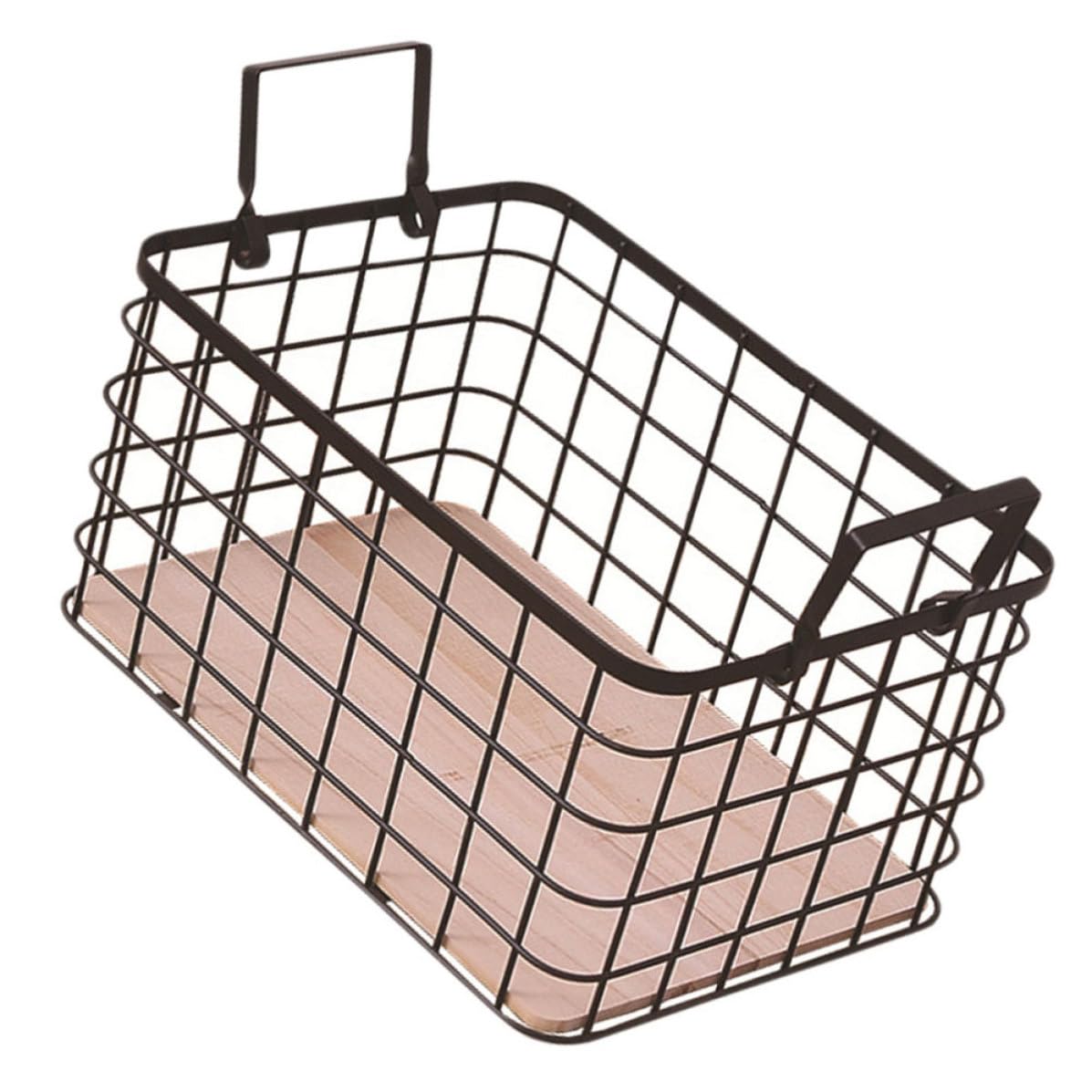 ifundom Metallgitterkorb Tragbarer Zwei Griffen aus Eisen und Holz | Hohlendesign, für Küche und Toilette, 1 Stück, Vielseitig zum Ordnen von Obst und Kleinteilen Zufällige Farbe