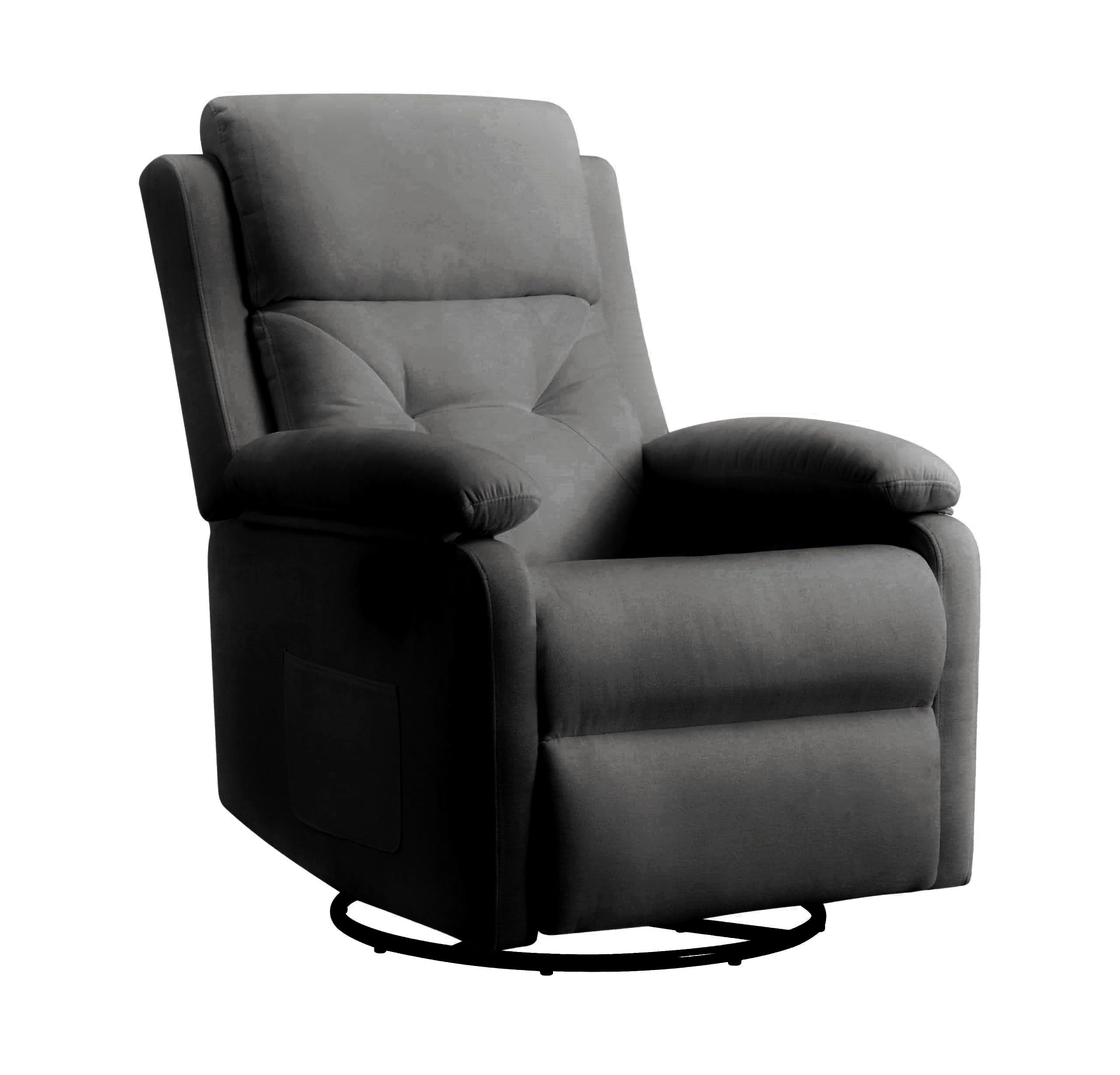 Swivel Rocker Recliner Chair with Adjustable Backrest and Footrest, Ultra-Comfy Fabric Reclining Chair, Glider Recliner with Lumbar Support & Overstuffed Arms, Chairs for Living Room (Dark Black)