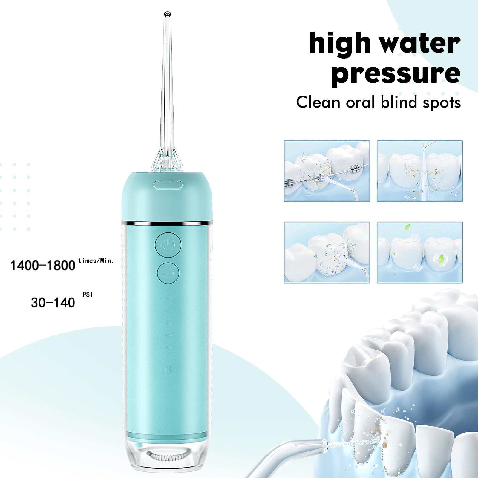 Potente irrigador dental portátil inalámbrico de agua: recargable [2000 mAh Li-ion] Irrigador bucal para viajes y hogar, limpiador de máquina grande Vol tanque telescópico 5 modos IPX7 impermeable púa