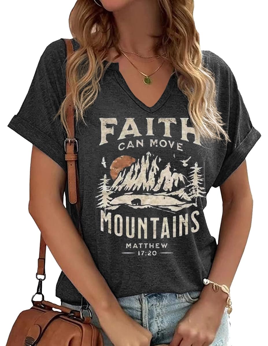 EarlymembWomens Vintage Flowers V Neck Shirt Boho Floral Wildflowers Graphic Tee Casual Cottagecore Short Sleeve T Shirt