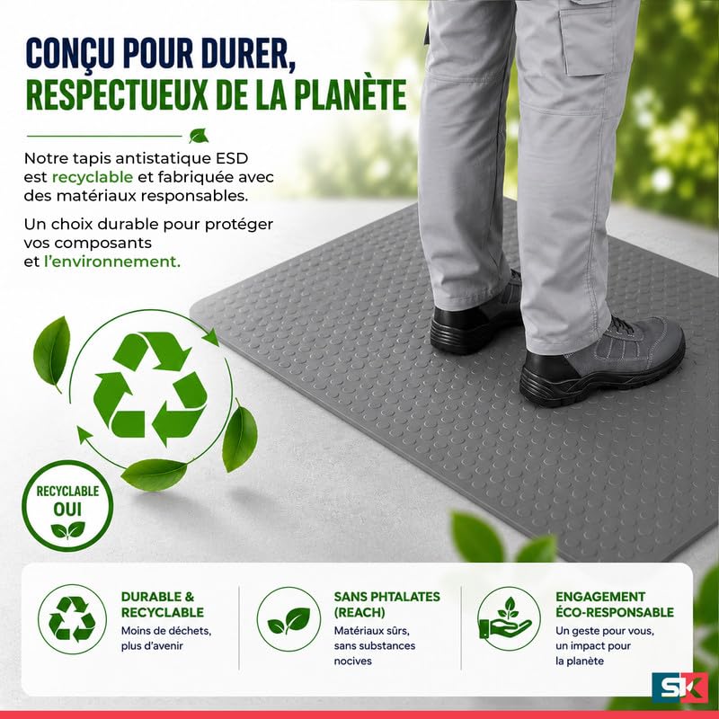 W4 - Alfombra antifatiga ESD antiestática, 9,5 mm, espuma de alta resiliencia ergonómica, estándar en 61340-5-1, alfombra de suelo disipadora para laboratorio e industria, color gris - 60 x