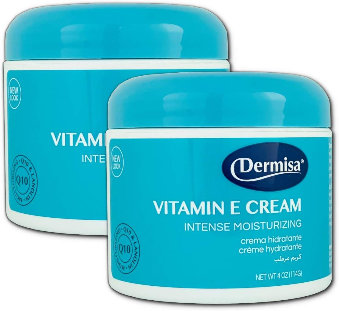 DermisaVitamin E Cream | Intense Moisturizer for Dry Skin | with Cocoa Butter, Collagen, Elastin & Q10 | 4 OZ | Pack of 2