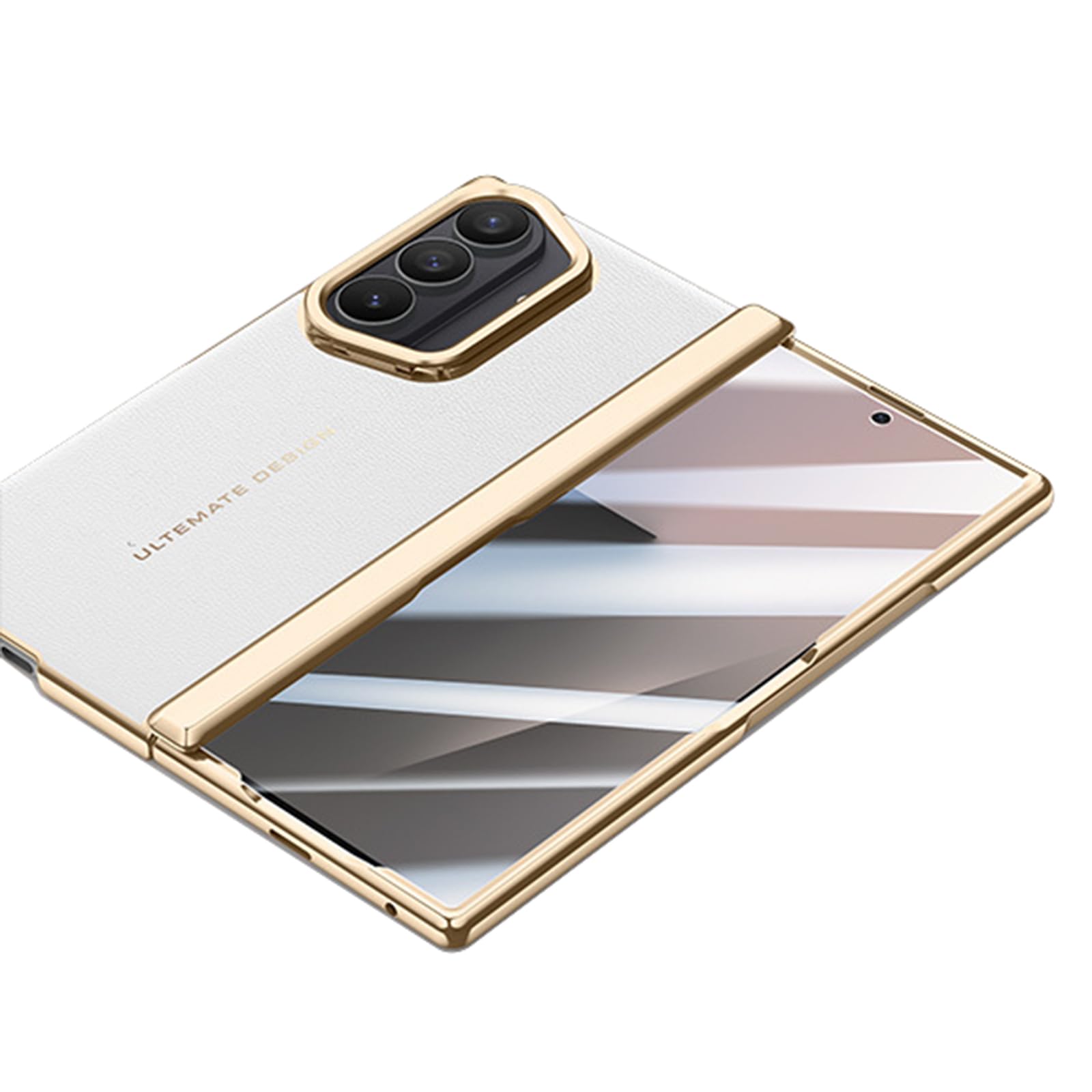 MFAOSHI Electroplated Case for Samsung Galaxy Z Fold 8 Ultra, Anti Peeping Tempered Glass Hinge Protection Leather Cover with Lens Kickstand Case,White,Fold 8 Ultra