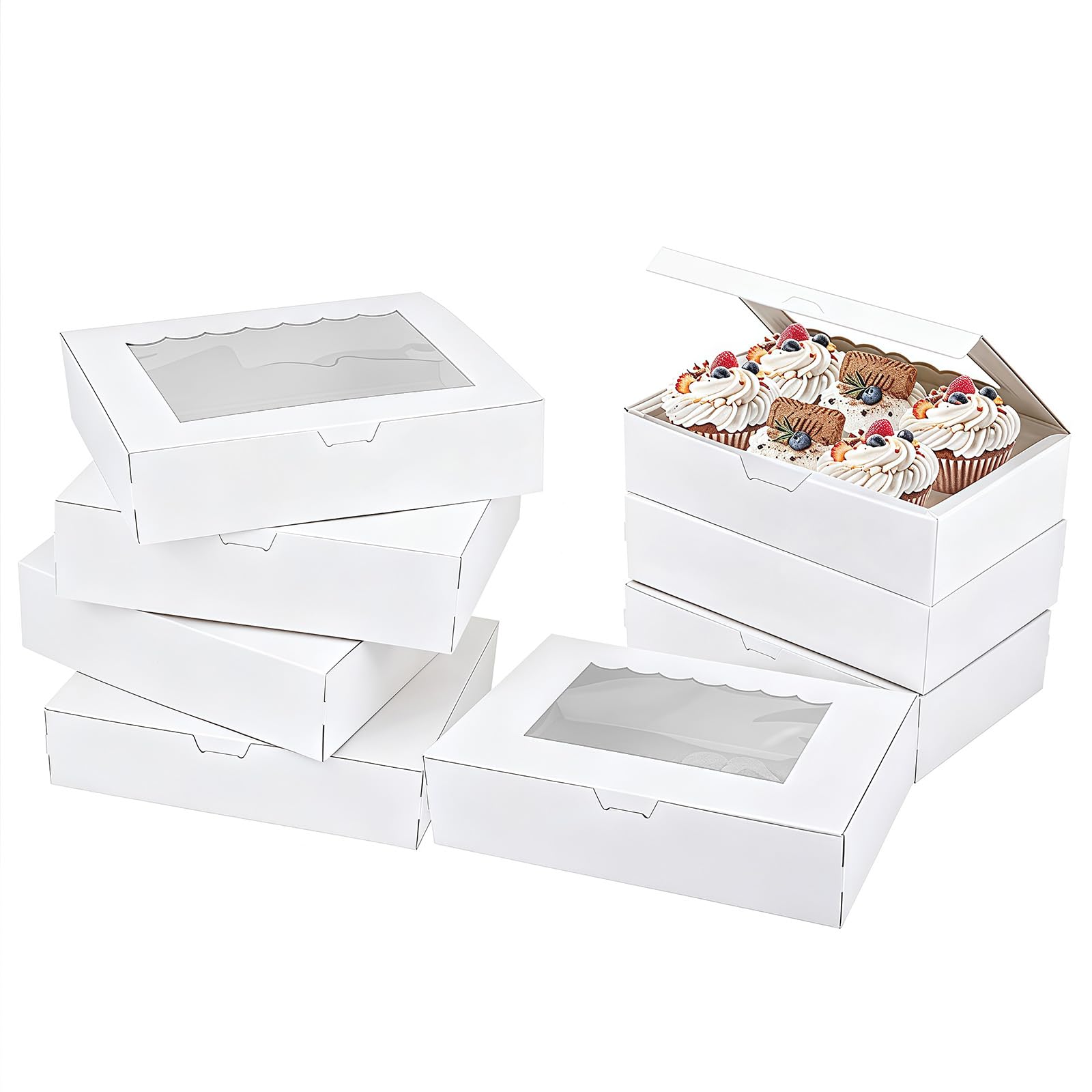 Cookie Boxes, 30 PCS Cupcake Boxes, Mini Cake Boxes Bakery Pastry Boxes with Window for Cake Pastries Pie Board Cardboard Gift Packaging Boxes Bakery Coffee Shop (30, White, 21 x 13.5 x 5 cm) — image 1