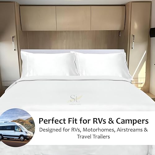 Miniatura 2 de Juego de sábanas de microfibra para caravanas, 48 x 75 34, litera matrimonial color blanco sólido, sábanas de cama para caravanas, caravanas y