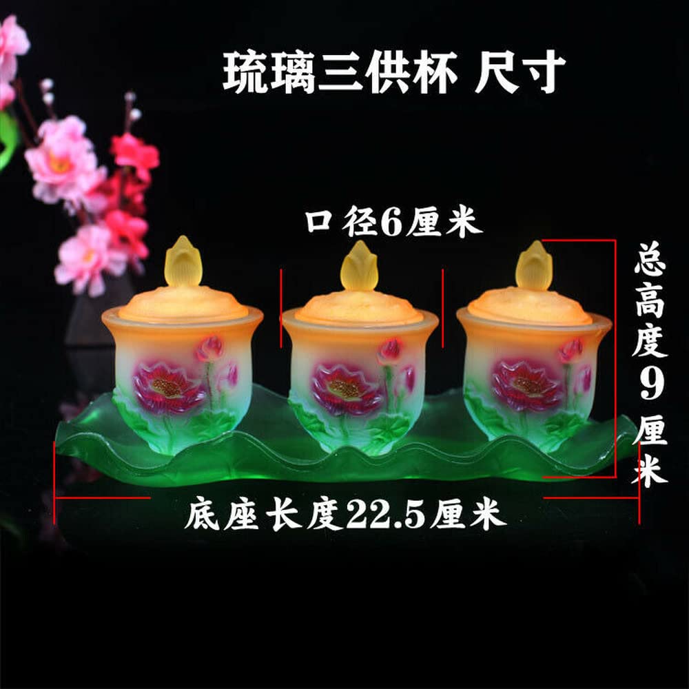 XIALON 3pcs/Set Buddhist Supplies Fortuna Cup Lotus Glass Cup Buddha Water Supply Cup