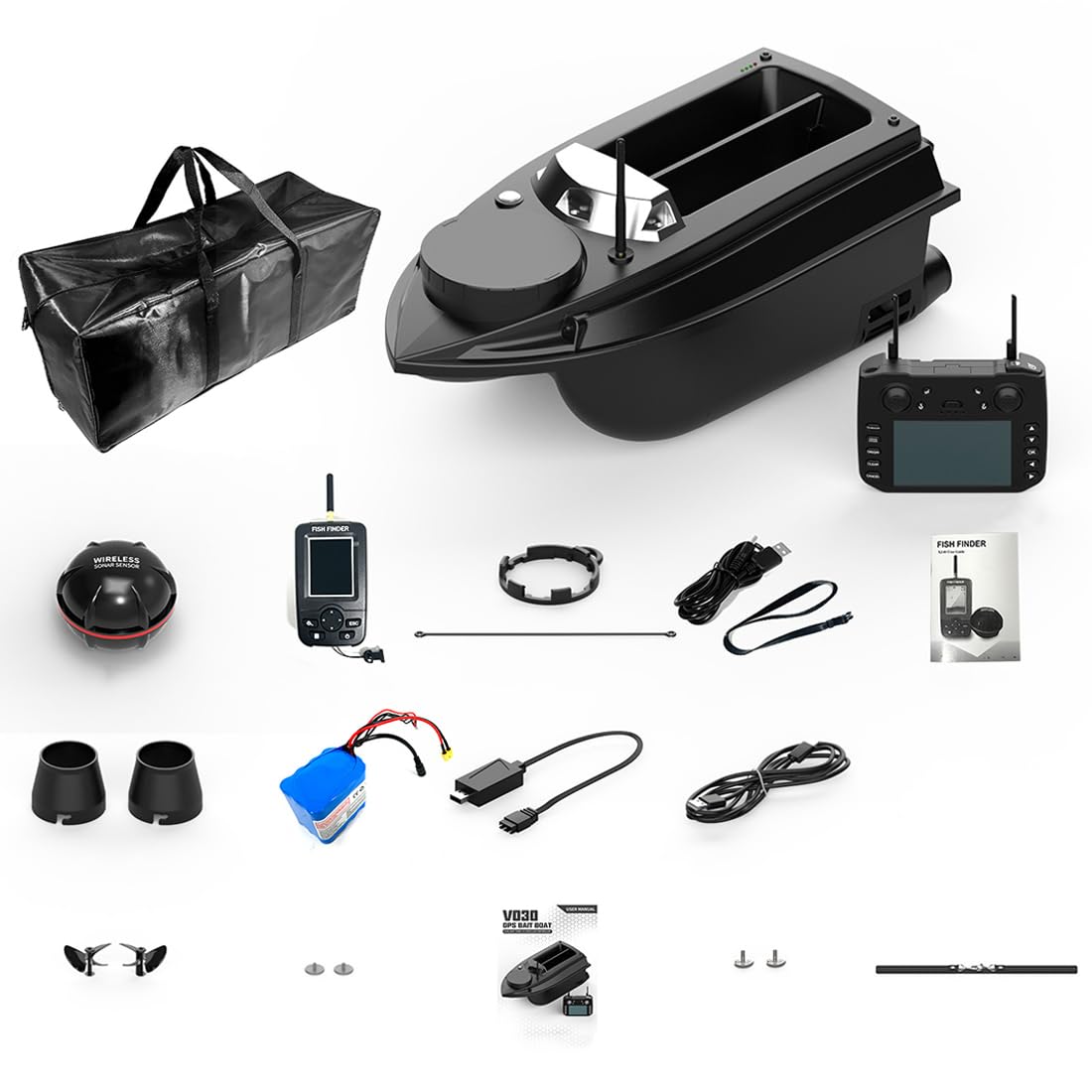 V030 RC przynęta z GPS, 12 V, podwójna przynęta, zasięg 800 m, 9 stref wędkarskich i 180 punktów trasowych, wykrywacz ryb, idealna do wędkowania nad jeziorem i morzem, prezent dla entuzjastów