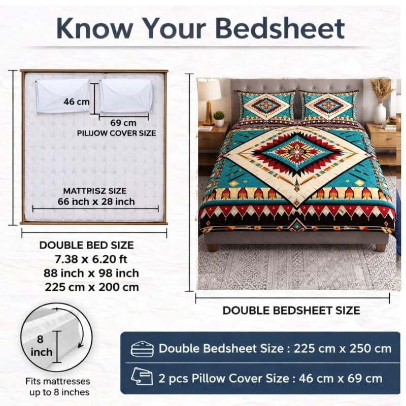 Image of Akshya Double Bedsheet King Size (90x100 Inch) with 2 Pillow Covers | 300 TC Microfiber Soft Bedsheet | Multi Rangoli Traditional Printed Bedsheet for Double Bed
