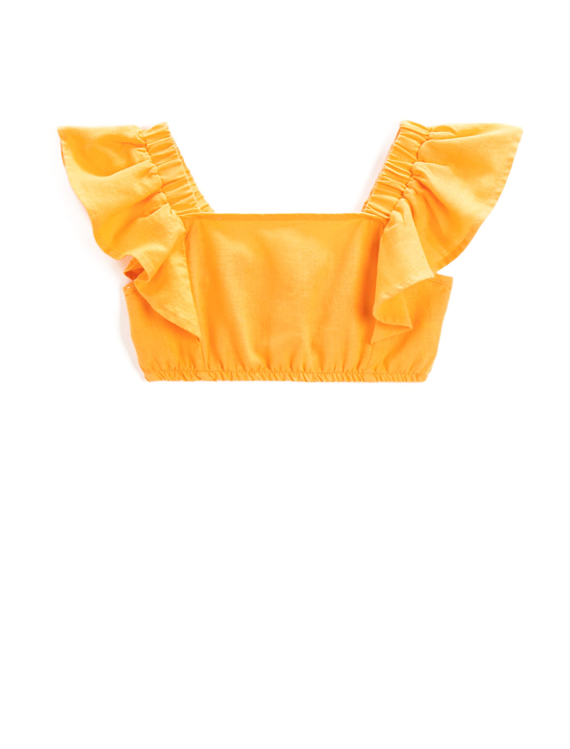 Fırfırlı Crop Bluz Keten Karışımlı Gipe Detaylı