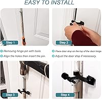 Vista 5 de Paquete de 4 topes de puerta de perno de bisagra negros, tope de puerta de perno de bisagra ajustable de alta resistencia con puntas de tope de goma