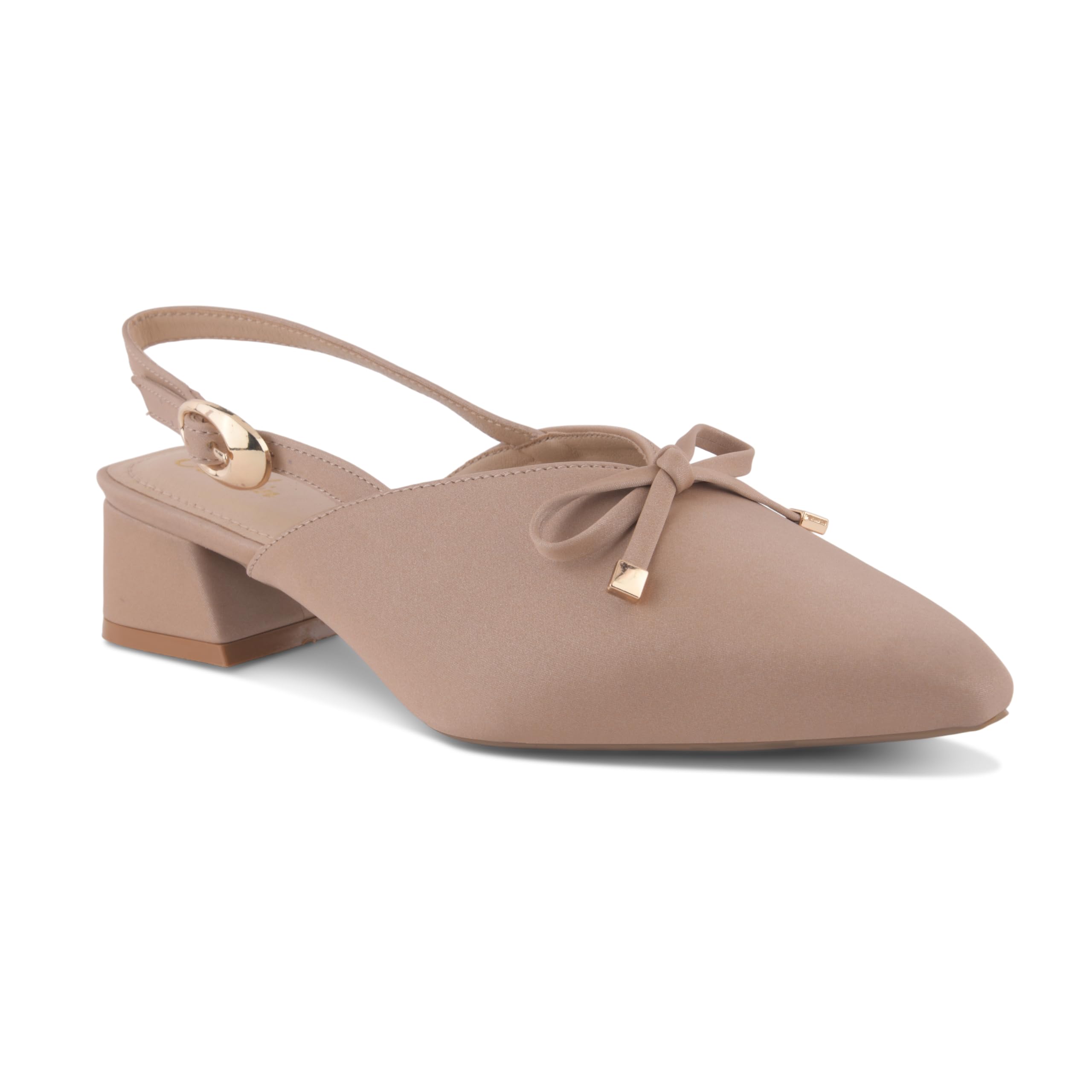 Women's Pointed Toe Slingback Pumps with Decorative Bow Low Block Heel Matte Office Wear Footwear-image-30