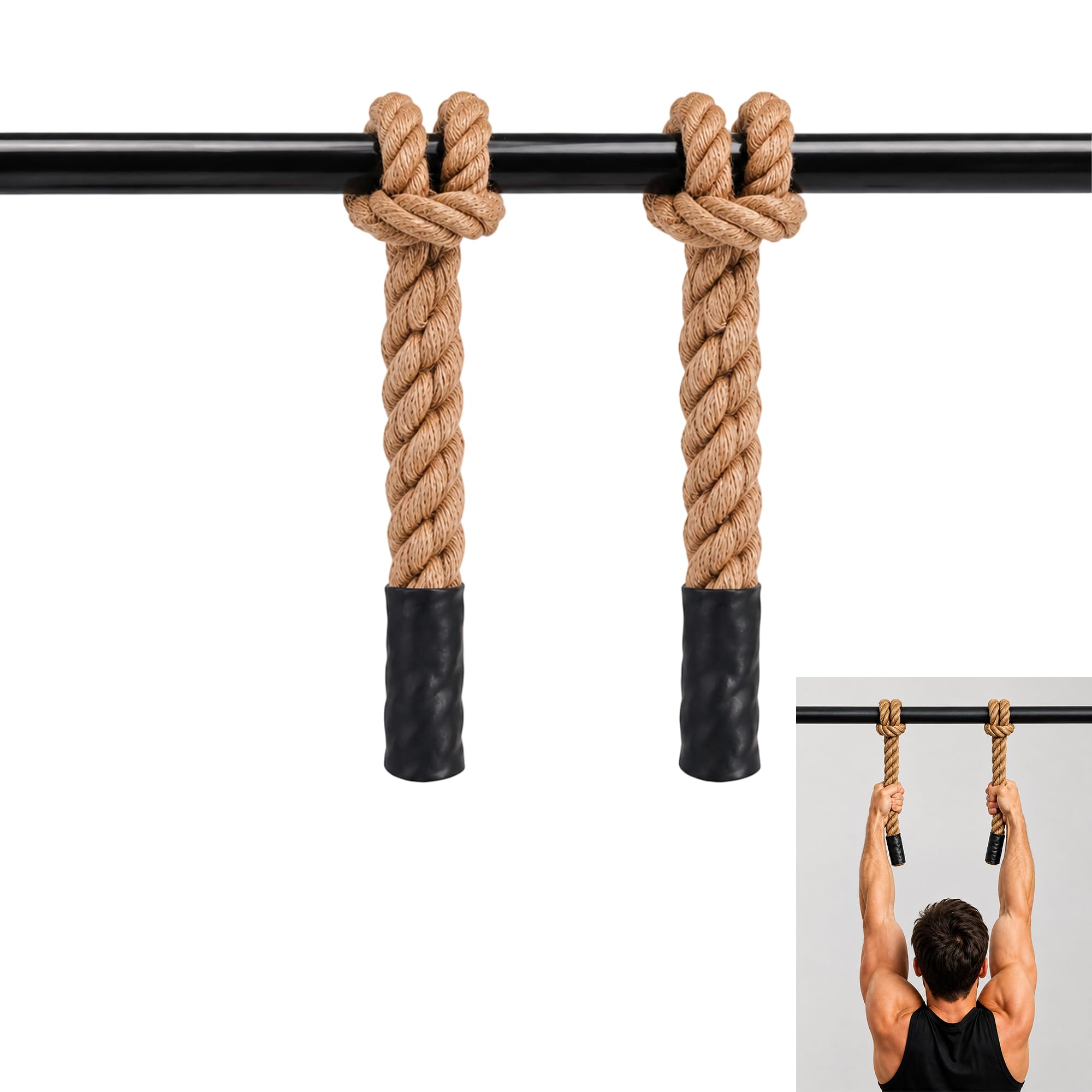 SADIKALO Rope Grip Trainer for Pull Ups - 2 Pack Grip Strength Training Attachment for Pull Up Bars, Dumbbells &amp; Barbells, Improve Forearm Strength, Hand Endurance, Muscle Building Workout Equipment