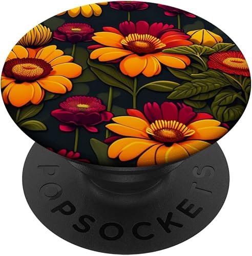 Marigolds in a field comic book style flower orange red PopSockets Swappable PopGrip