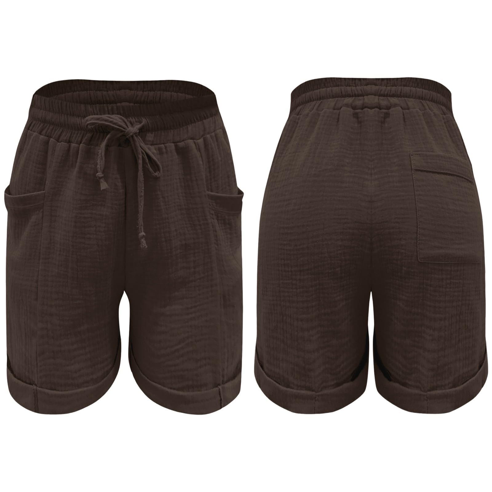 Generisch Short blanc tendance et décontracté pour femme en coton et lin de couleur unie avec taille élastique