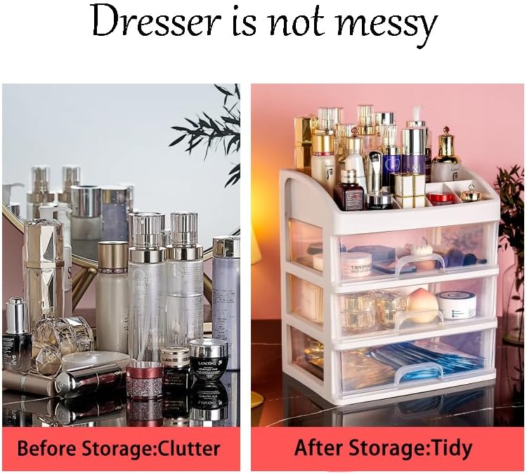 Makeup Organizer with 3 Drawers Plastic Storage for Vanity Cosmetic Display Cases Large Capacity Bathroom Countertop Plastic Storage for Skin Care Products(Arc Type) - Image 5