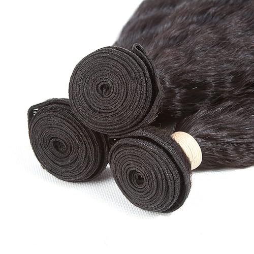 Miniatura 7 de Kerriana Yaki paquetes de cabello humano 100% brasileño sin procesar, 3 paquetes de 14, 16, 18 pulgadas, rizado y lacio, para mujeres negras