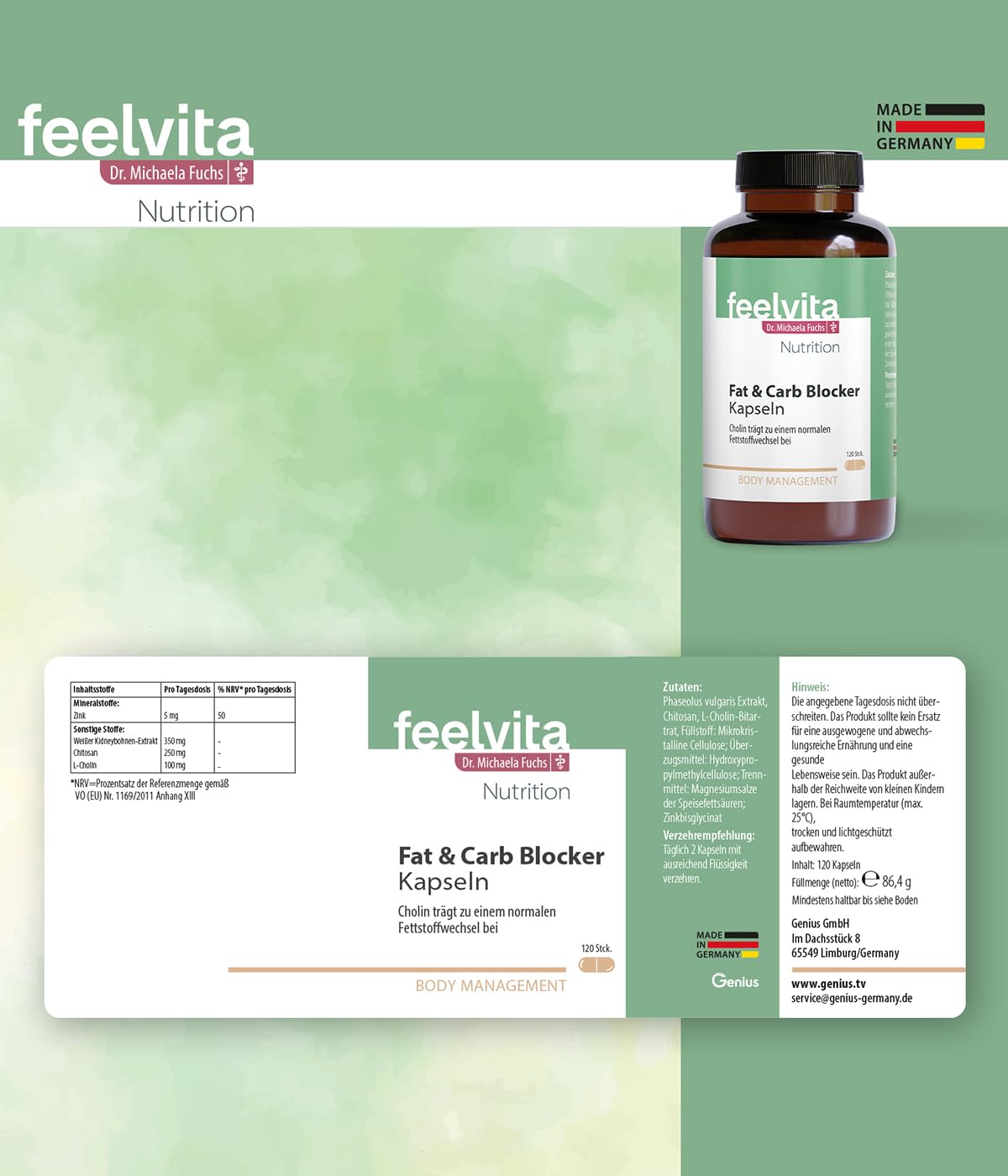 Feelvita Nutrition Fat & Carb Blocker Kapseln 2-Monatsvorrat (120 Kapseln)