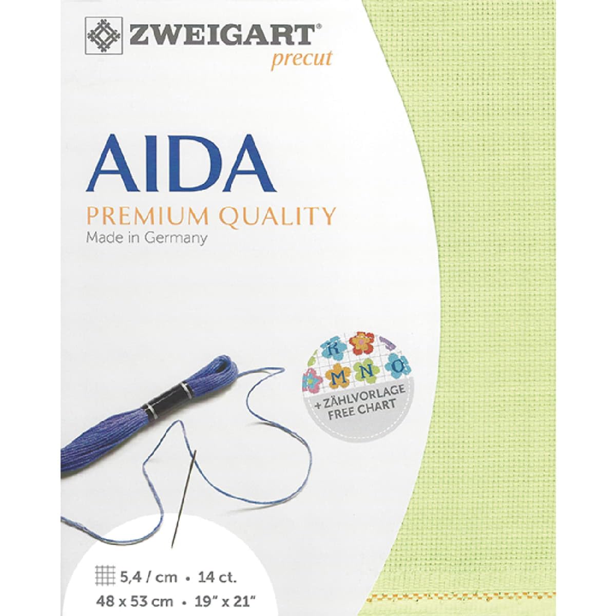 Zweigart AIDA Precut 14 ct. Star Aida 3706 Colour 6122 Lime Handmade Fabric for Cross Stitch 48 x 53 cm