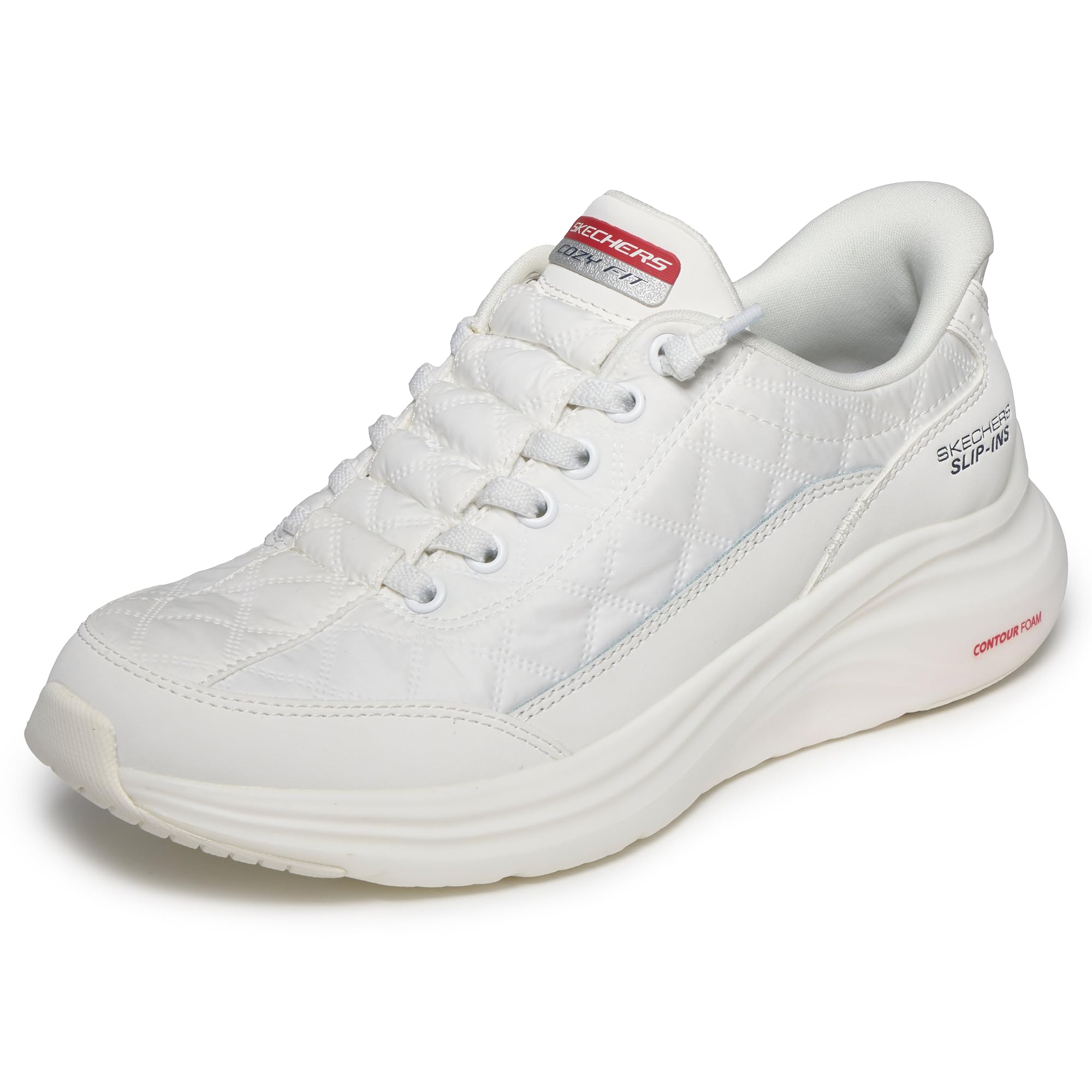 Skechers Damen Contour Foam In Motion Turnschuhe, White Mesh/Duraleather/Leather/Red Trim, 36 EU