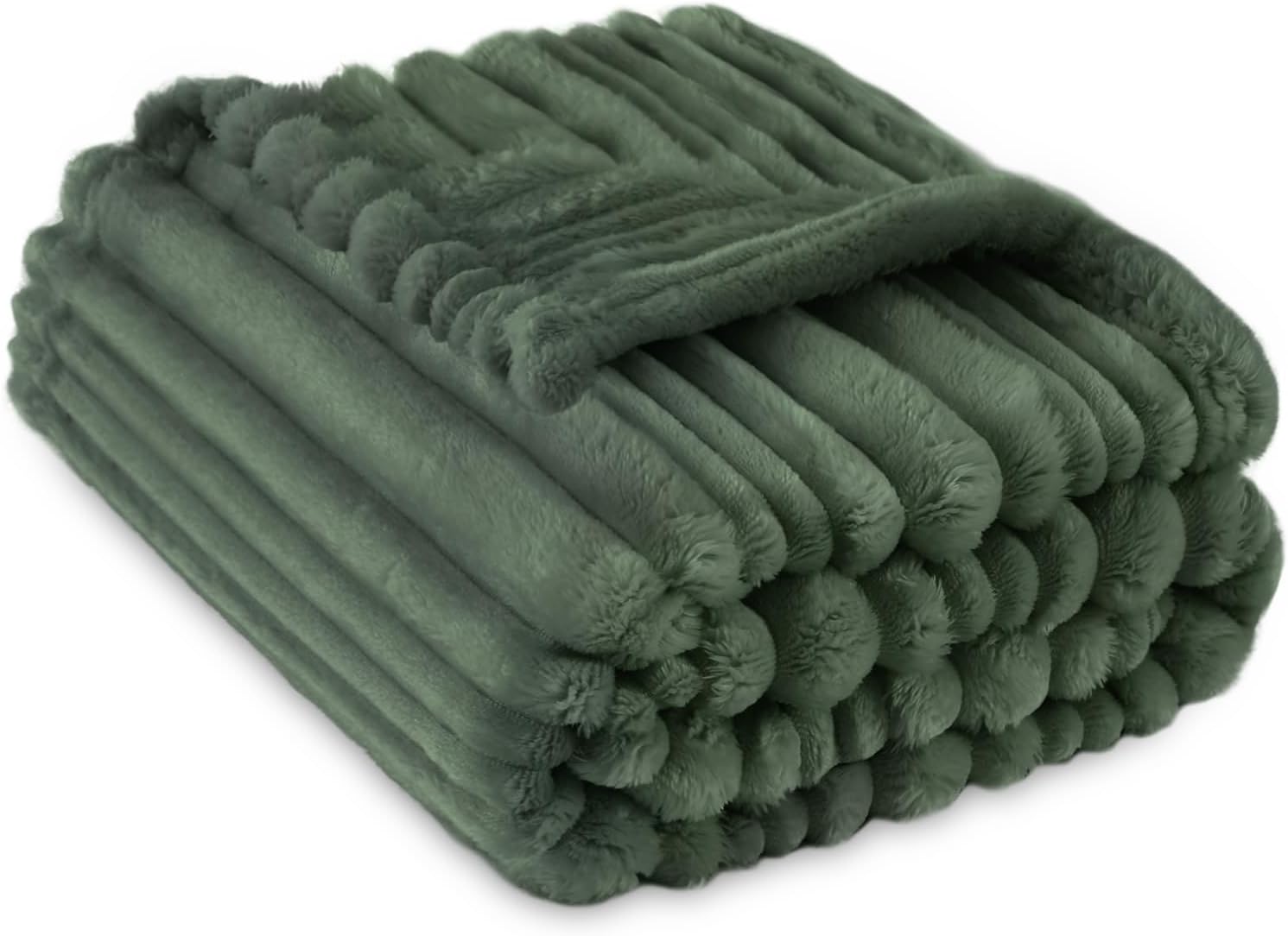HOMRITAR Fleece Blanket for Baby Fuzzy Fluffy Warm and Lightweight Reversible Stripes Design Toddler Bed Blanket for Nursery Home Decor, 30 x 40 Inches, Forest Green