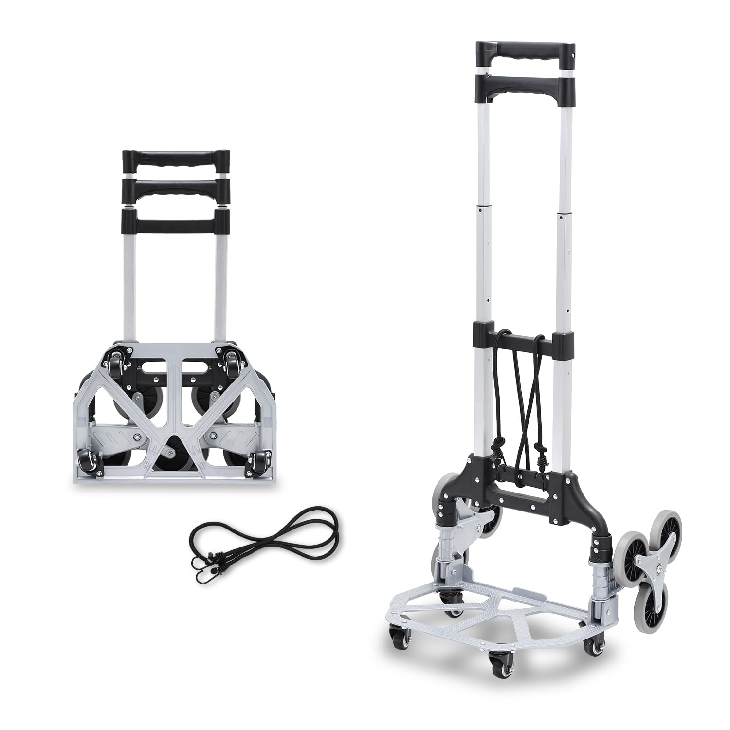 Daromigo Carrello pieghevole per scale, carrello per il trasporto, manico telescopico extra lungo, 100 cm, in alluminio con cuscinetti antiscivolo, battistrada morbidi