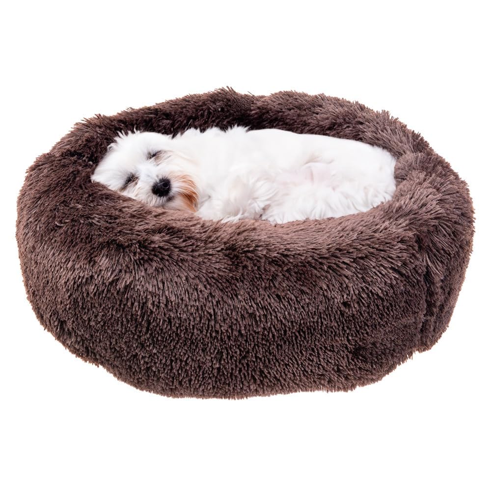 Ferplast Hundekissen Katzenschlafplatz Rund Flauschig Katzenkissen Weich Plüsch Katzenkorb 60 x 14 cm. Braun