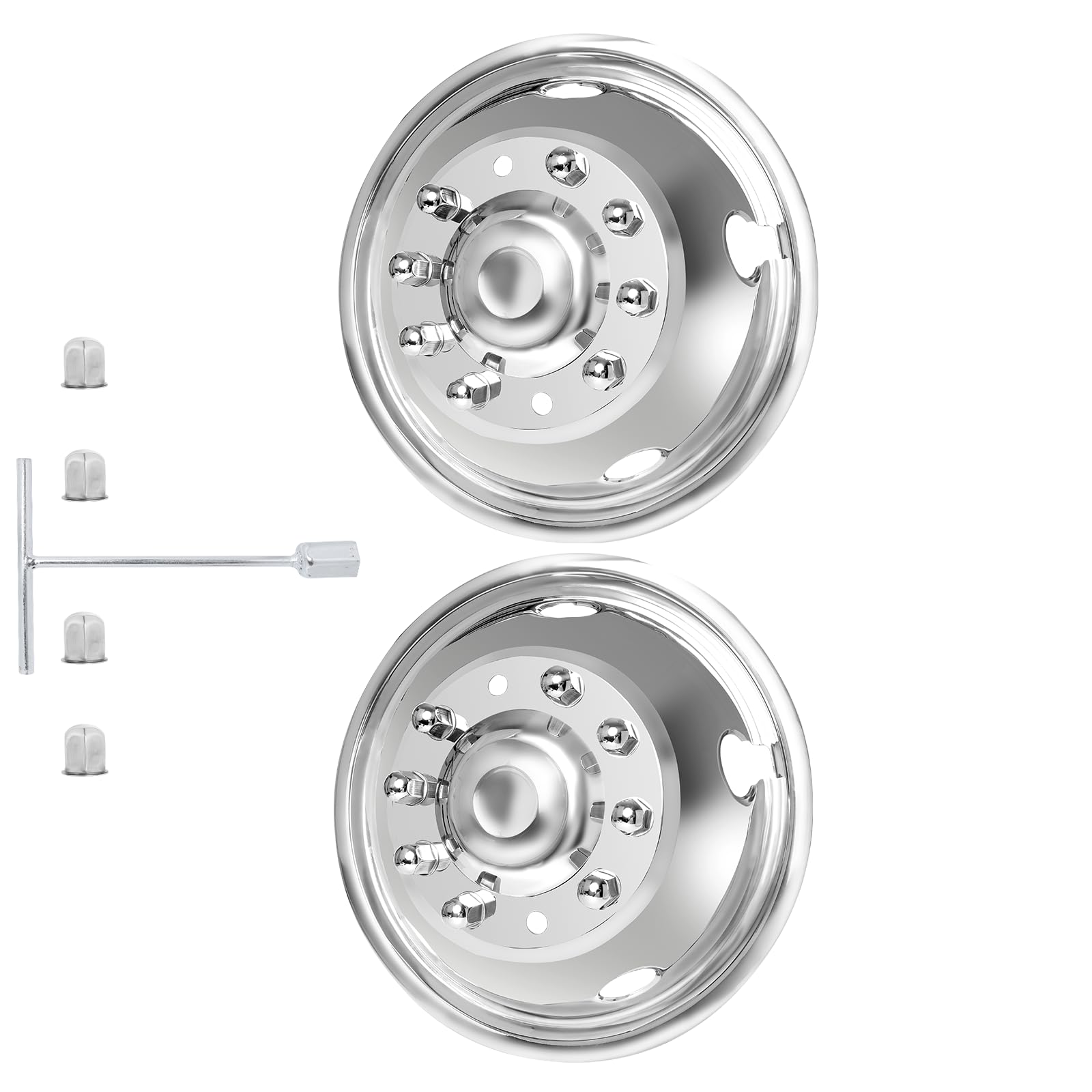 hightall 2Pcs Front Wheel 19.5 Wheel Simulators, 19.5" 10 Lug Stainless Steel Hubcaps,Polished Surface,Bolts On Wheel Cover Set Compatible with Ford 2005-2025 F450/F550