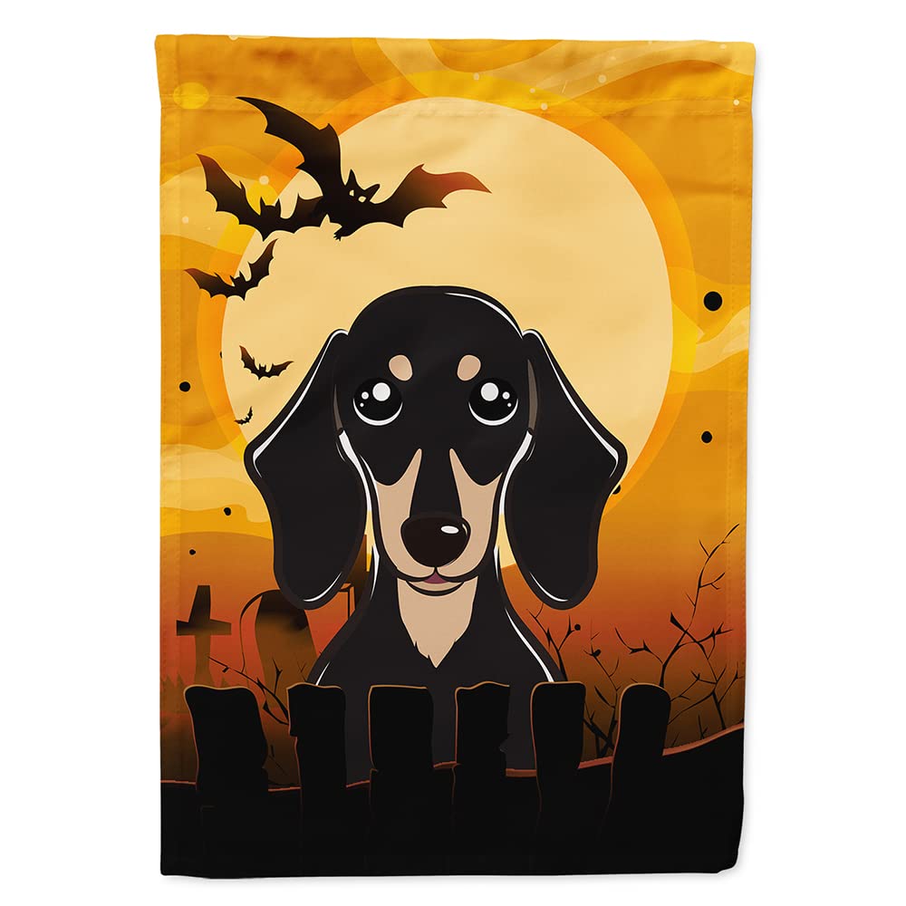 Teckel noir drapeau en toile de maison résistant aux intempéries Halloween