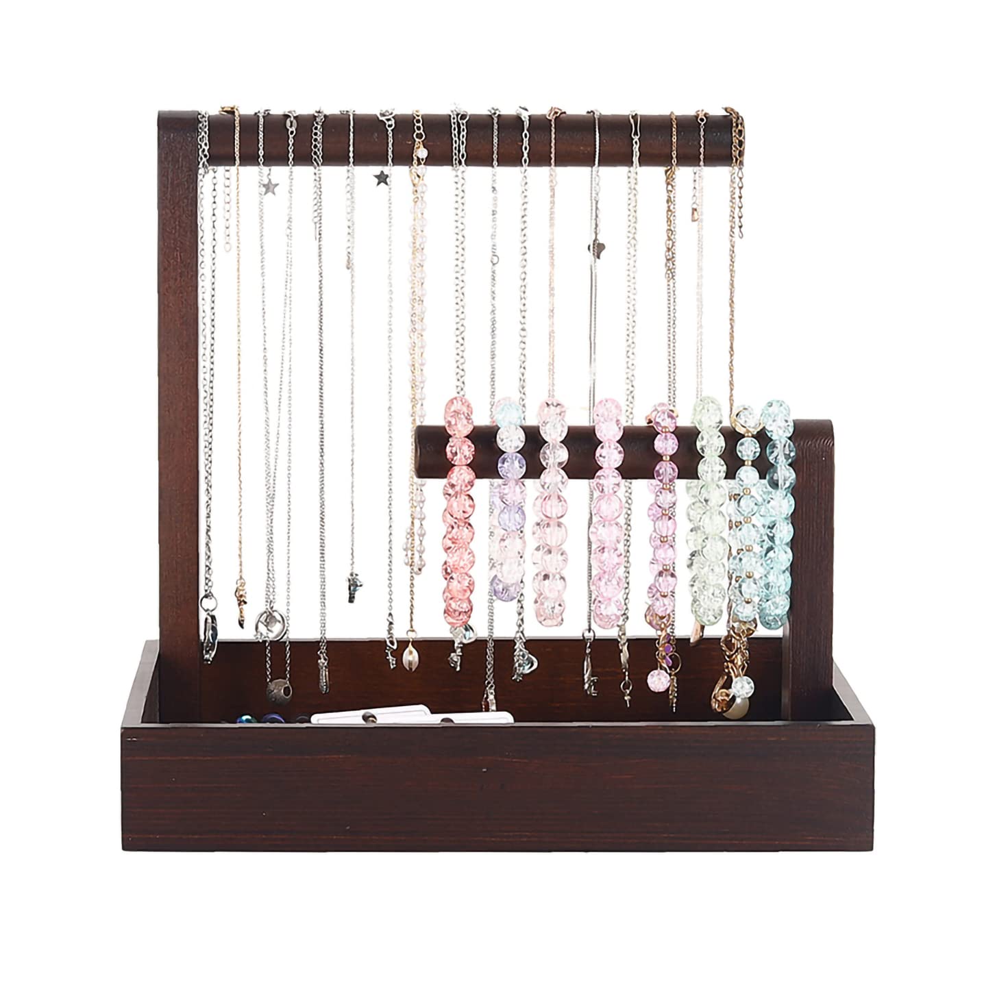 HomeandaBrown Wooden Necklace Case Pendant Tray Jewelry Display Tray Pendant Holder Necklace Storage Case Entryway Tray Key Chain Case