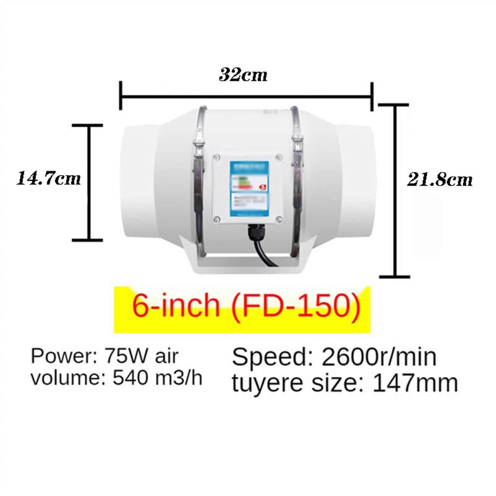 Ventilador Extractor de aire de 6 pulgadas y 220V for el hogar, conducto de tubería en línea silencioso, Extractor de ventilación for baño, cocina, inodoro, ventilador de aire de pared Cuarto de baño