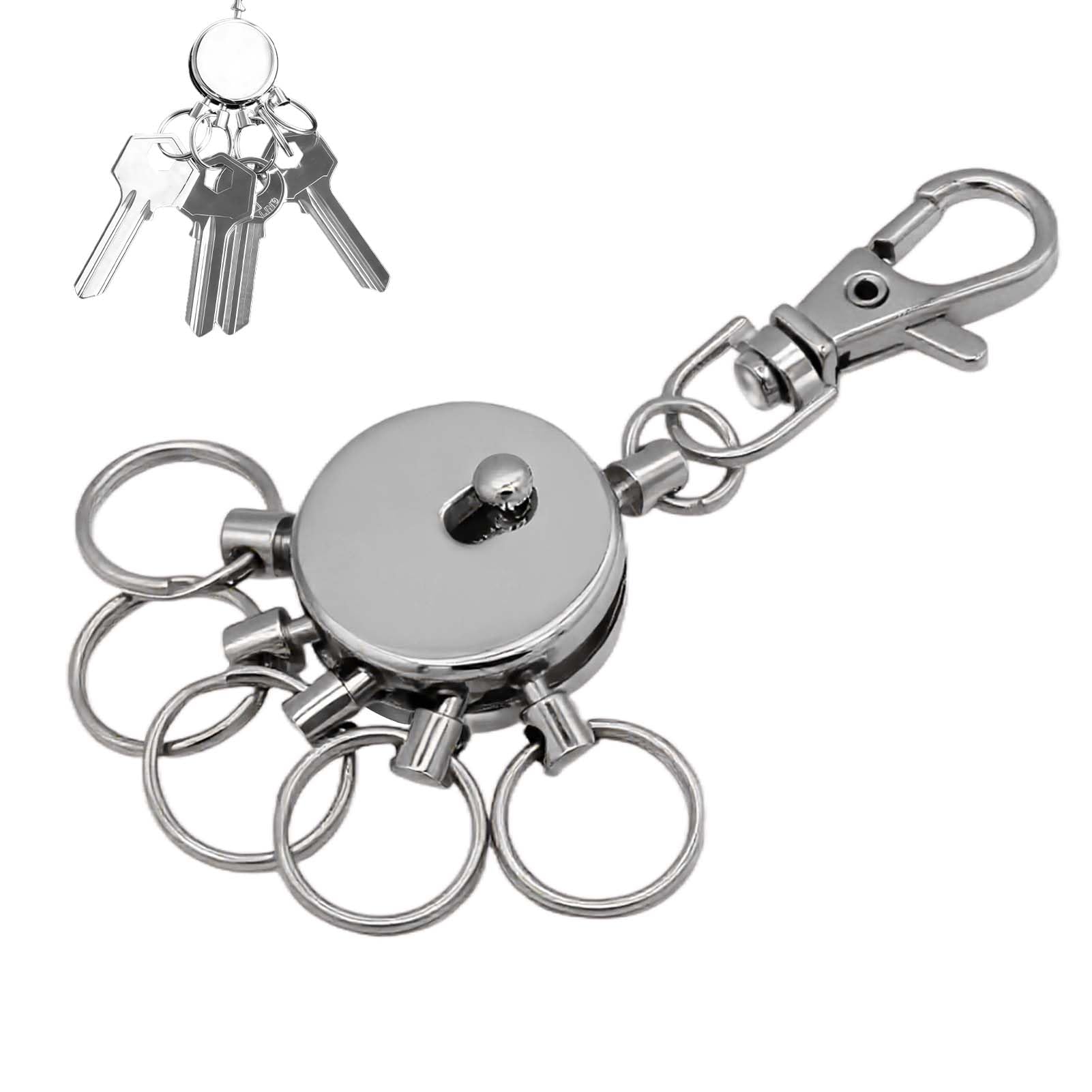 TROIKA PATENT GEOMETRIC WAVES sleutelhouder – #KYR01-A138 – rond, glanzend – sleutelhanger met karabijnhaak – 6 vergrendelbare ringen – sleutelorganisatie – stijlvol design – Troika-origineel, grijs