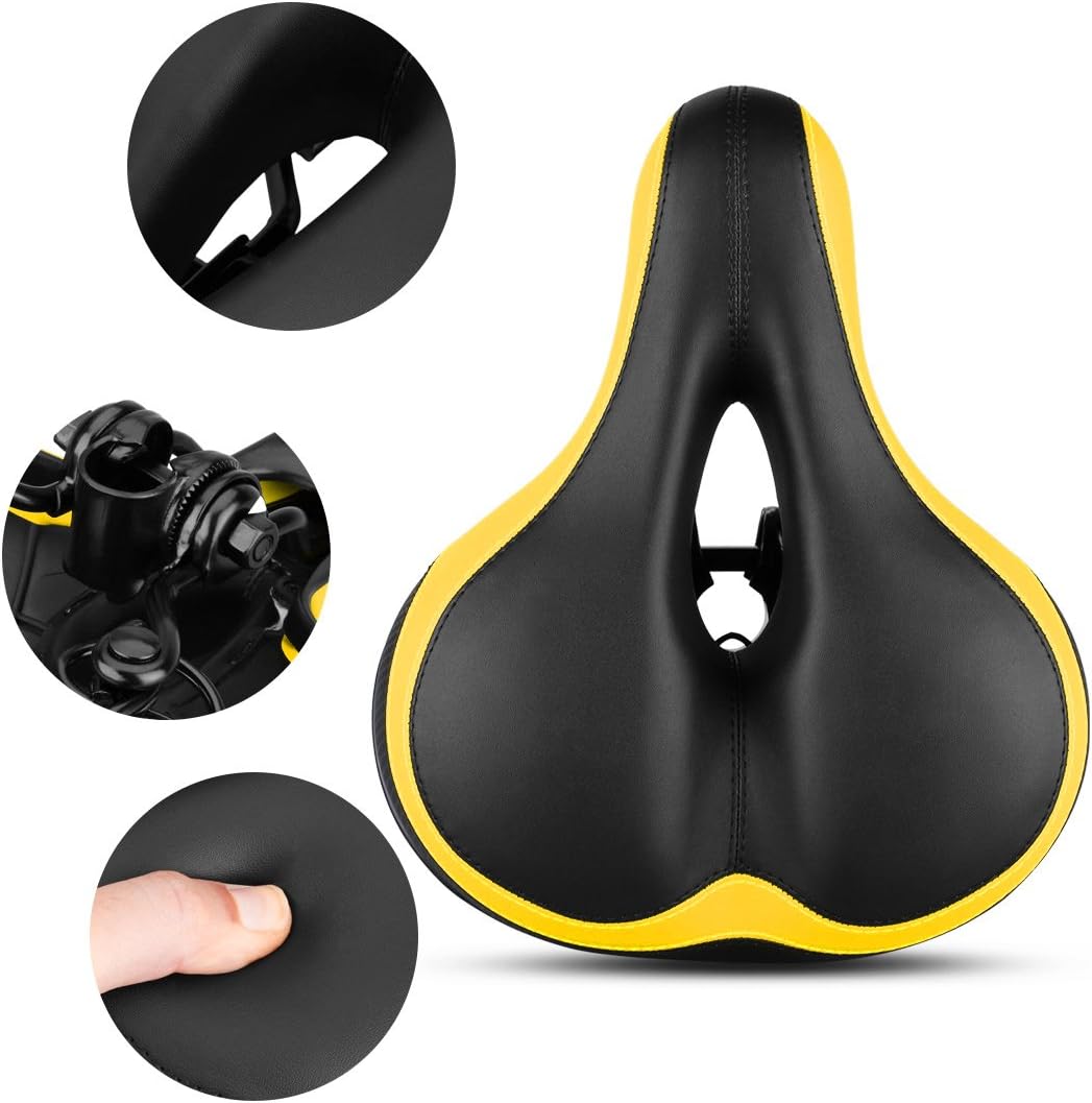 UNISTRENGH Comfortable Bike Seat for Men and Women - Oversize Bicycle Saddle with Safety Reflective Tape Soft Cushion Fit for Mountain Bike, Road Bicycle, Hybrid, Cruiser and Stationary Exercise Bike
