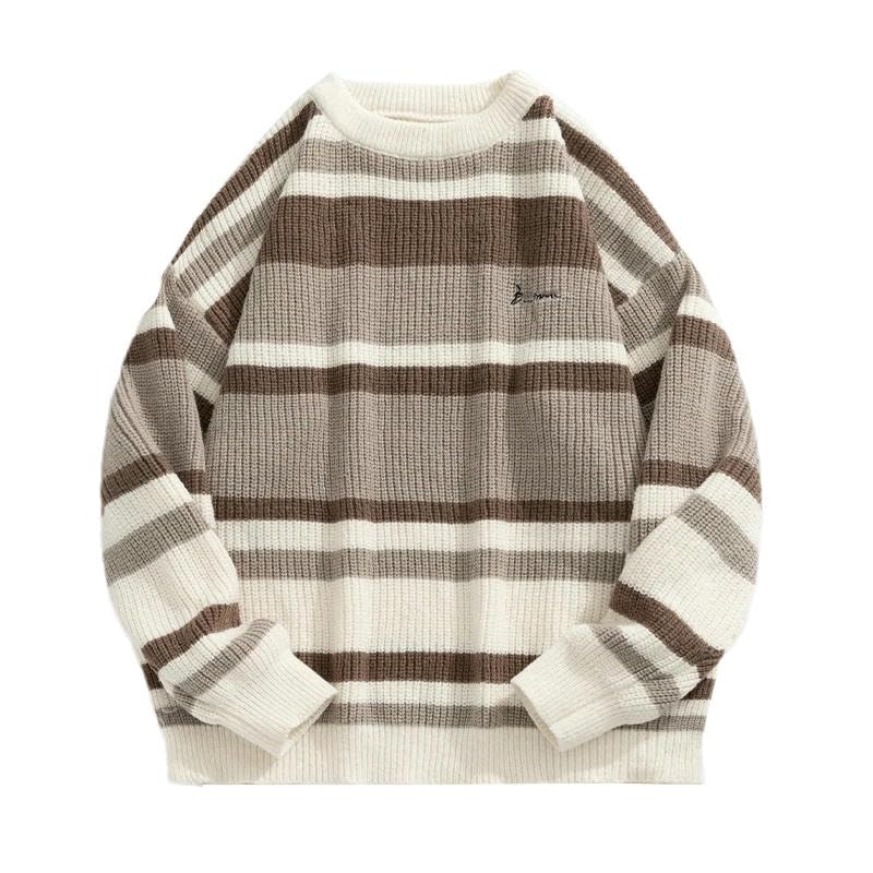 Pull rayé homme style coréen en maille brodée pour l'automne et l'hiver