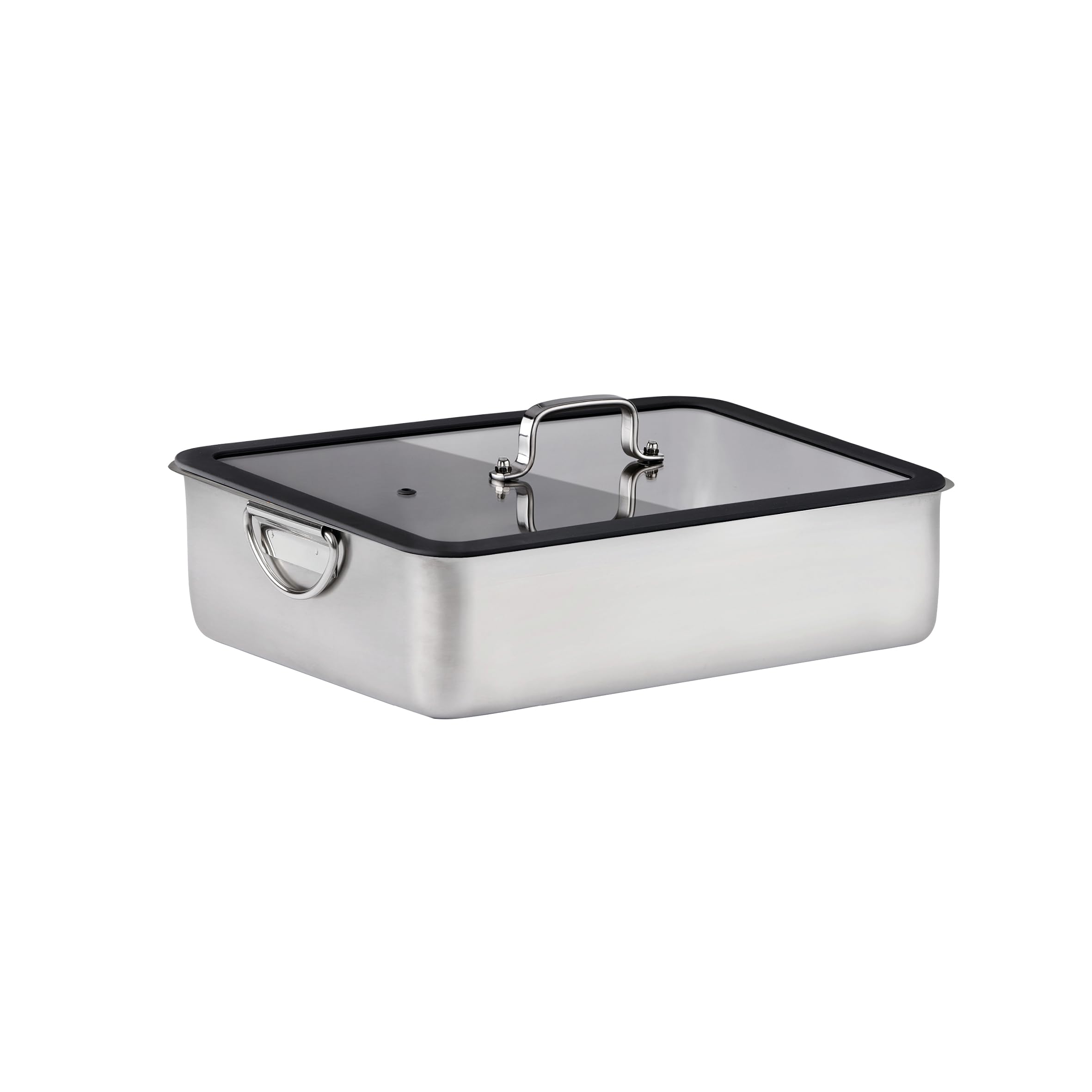 Inoxriv, Maxima Teglia da Forno Rettangolare con Coperchio in Vetro e Silicone, 36x25 cm, Acciaio Inox 18/10, Bordo Alto 8 cm, Made in Italy