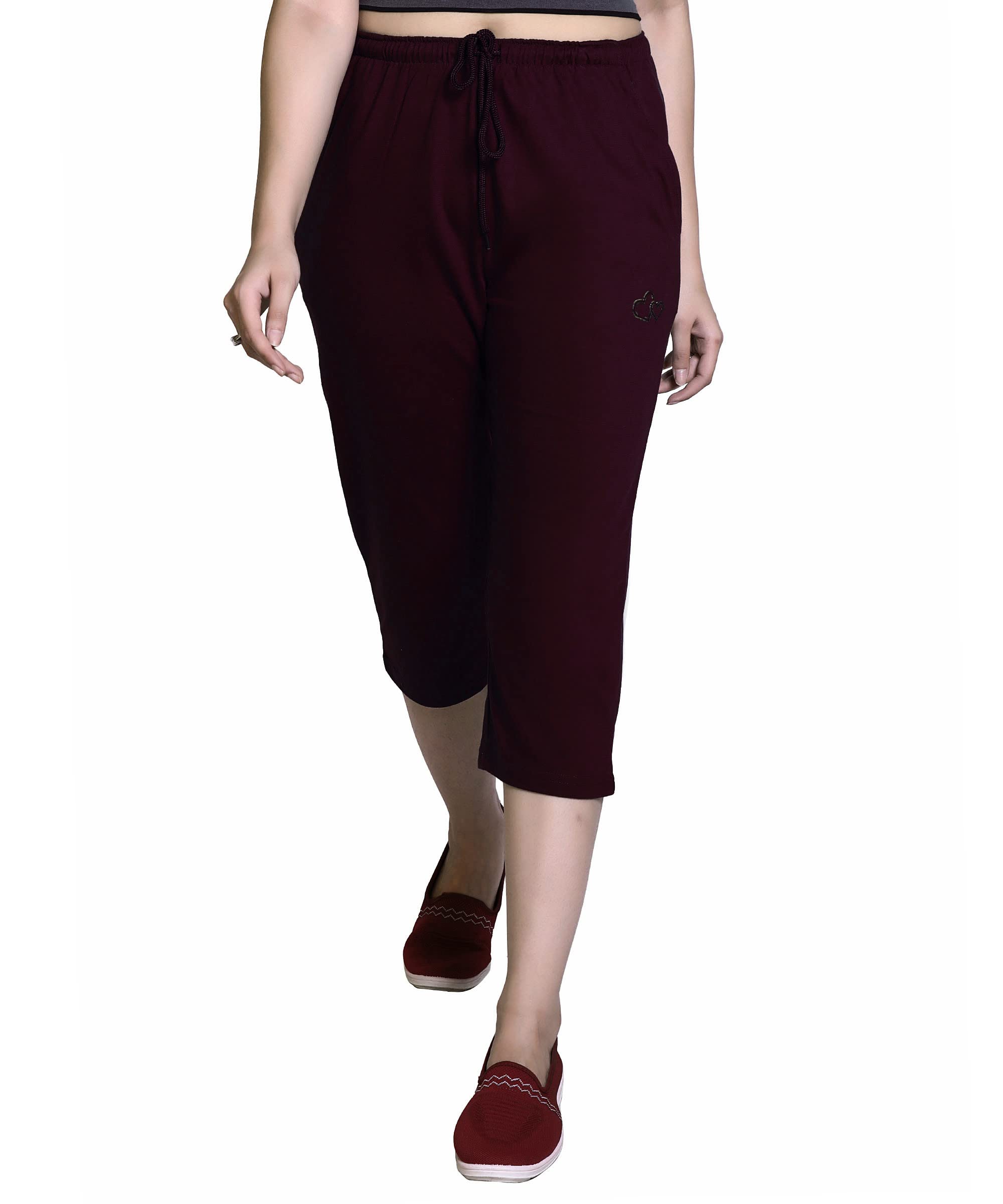 HIFZAA womens cotton capri 3/4 pants for women pajama with pockets Sizes M to 7XL