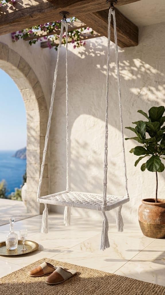 Macrame Hanging Swing Chair Single Seater White 60x39 cm | Boho Macrame Design, Indoor & Outdoor Use, 178 cm Total Height, Tassel Detailing, Ceiling Mounted-image-39