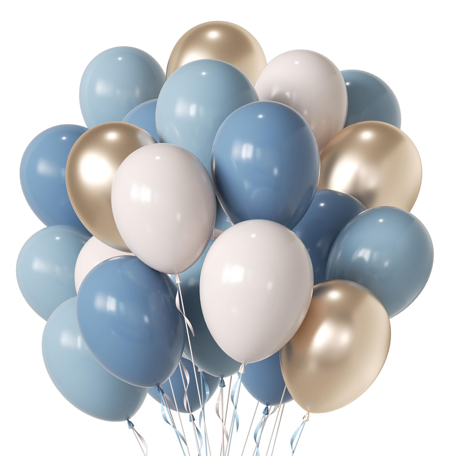 Dusty Blue and Gold Party Balloons, 50pcs 12 Inch Dusty Blue Balloons Sand White Champagne Gold Latex Balloon for Adult Party Anniversary Wedding Bridel Party Decorations