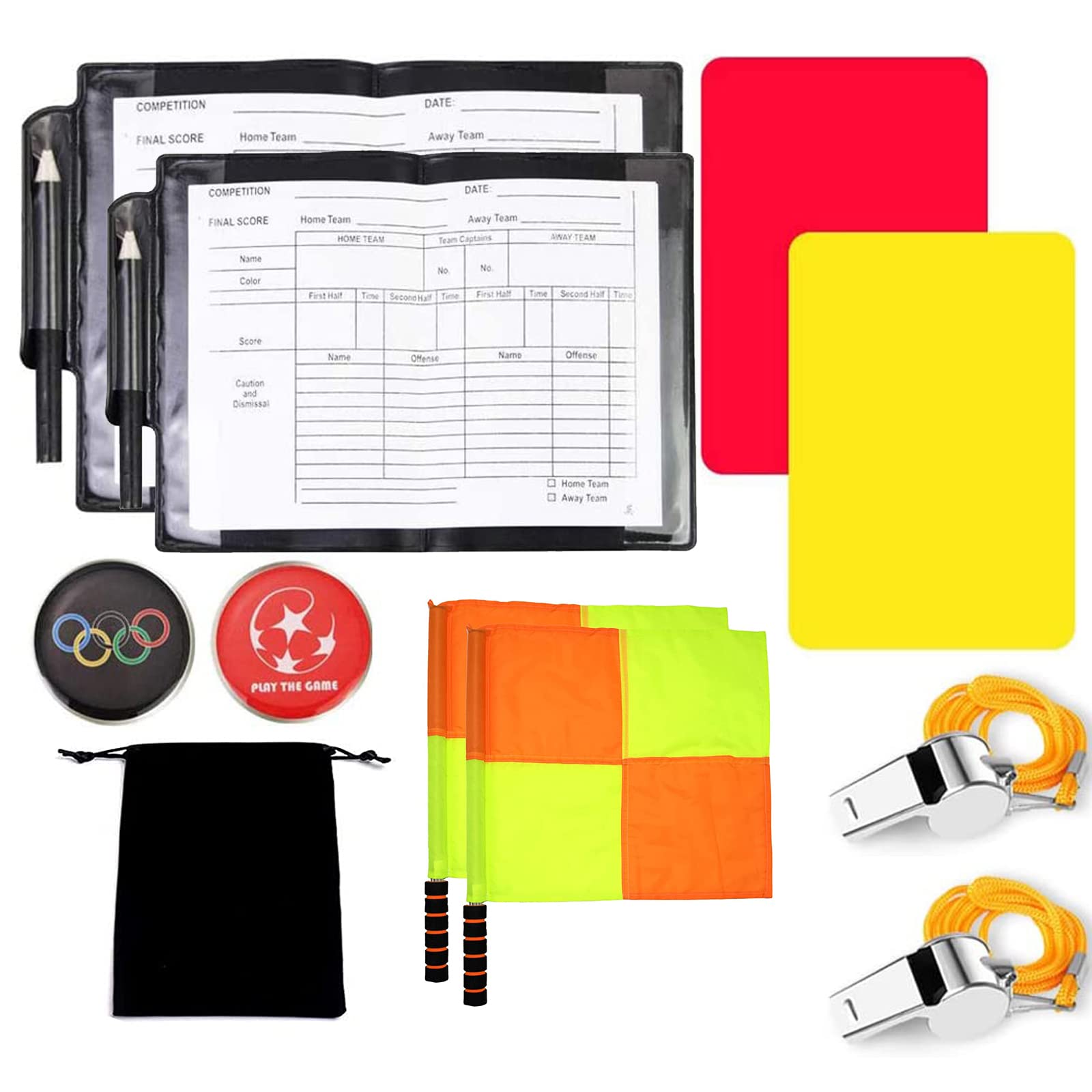 IS MUHE 8 Pieces Soccer Referee Card Set Red Card Yellow Card Warning Referee Red Yellow Card And Metal Referee Whistle For Match Sport, Soccer Penalty Card Wallet With Score Sheet And Pencil
