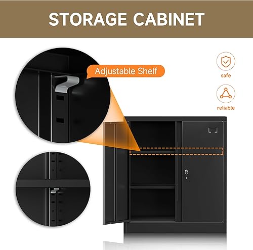Miniatura 5 de Armario de almacenamiento de metal con 2 puertas y 4 estantes ajustables, gabinete con cerradura de 71 pulgadas, armario de herramientas para