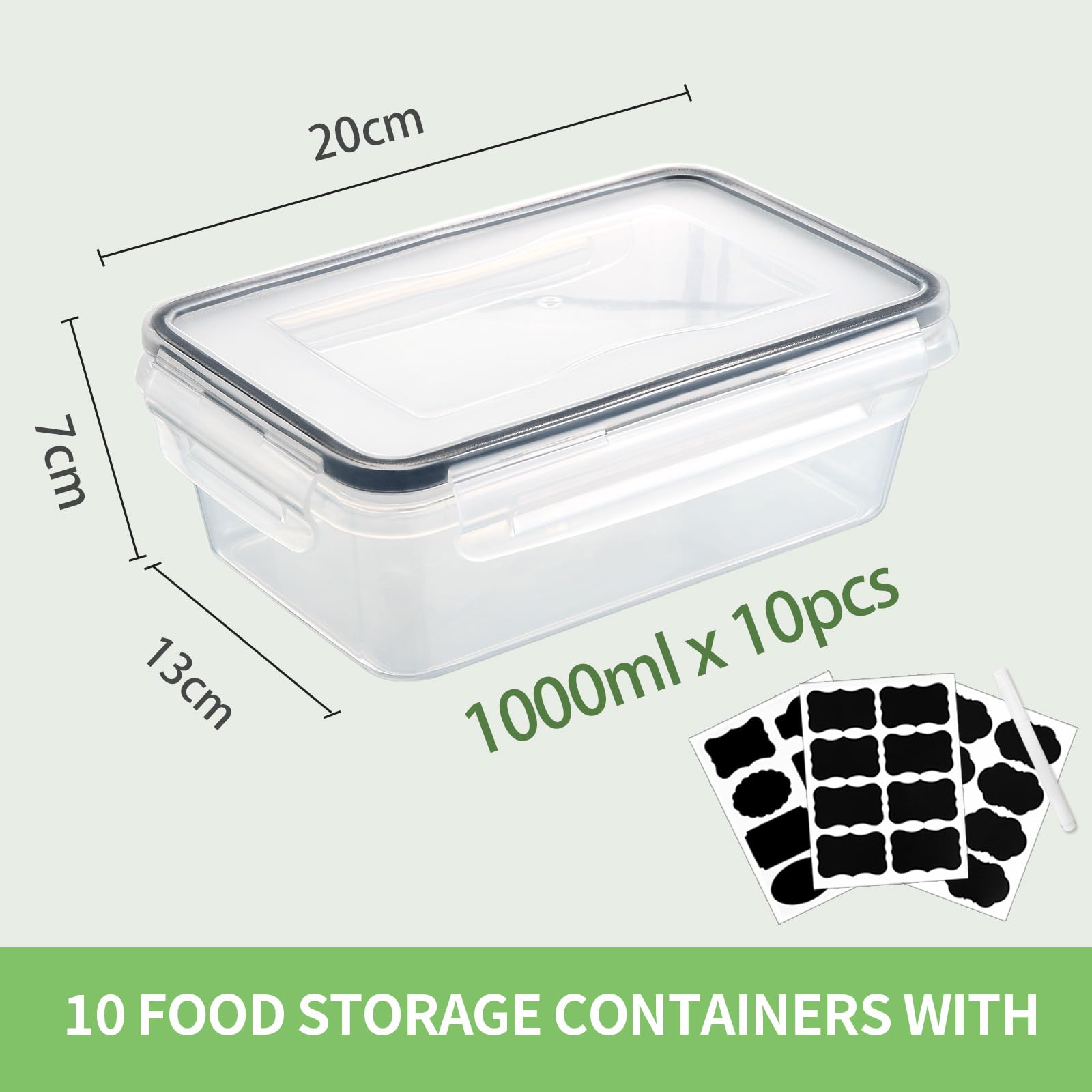 Hibisaws Boîtes de Conservation 100% Étanches avec Couvercle, 10 Pièces de 1L, Sans BPA - Idéal pour Congélateur, Frigo, Micro-ondes & Repas à Emporter