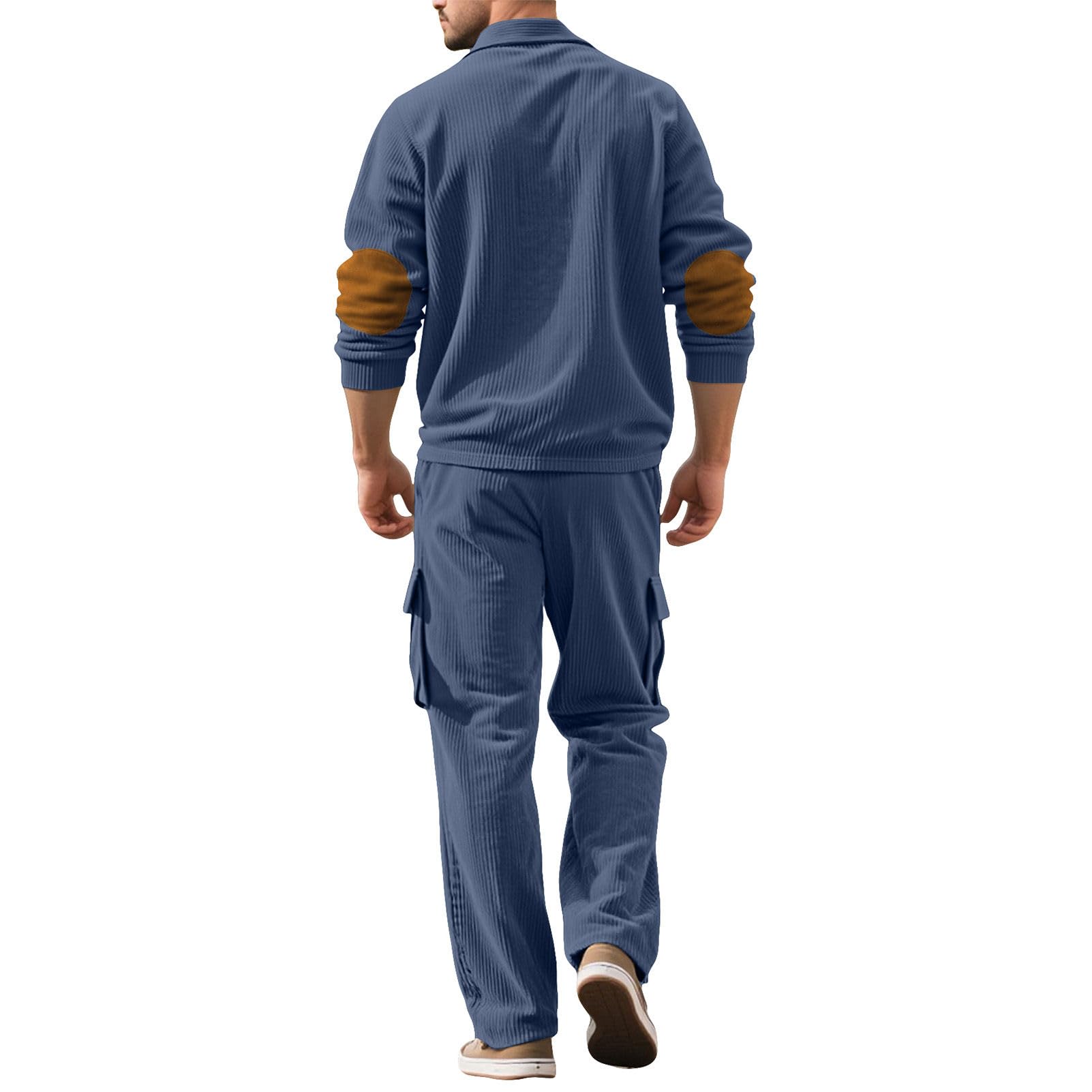 Uomo Tute da Ginnastica Maniche Lunghe Polo Camicie & Cargo Pantaloni Set di 2 pezzi Casual Sport Outfits