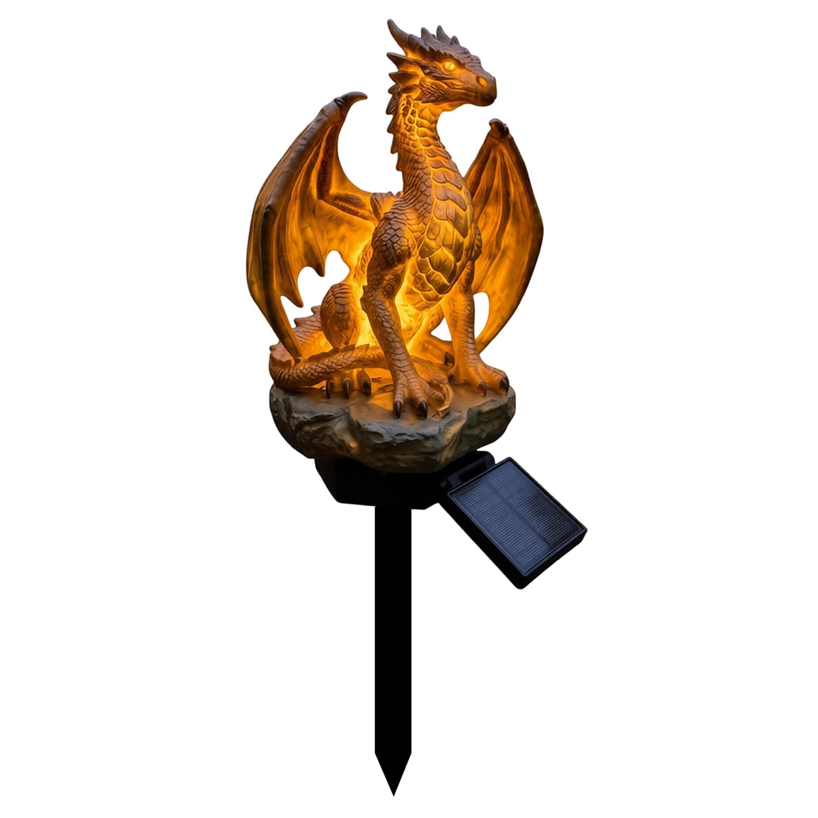 Homgo Solar Dragon Garden Statue with Solar LED Lights, Gothic Medieval Fantasy Decor for Halloween, Outdoor Lawn Patio Pathway Decor, Yard Ornament (A)