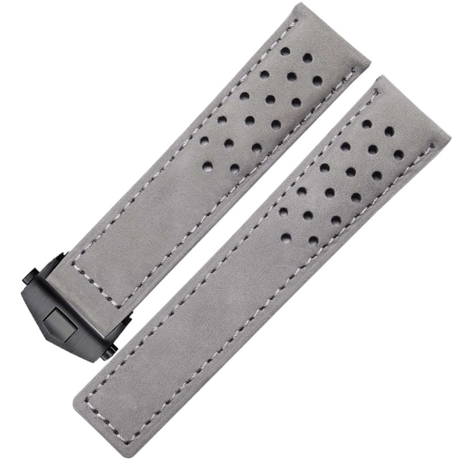 Sangle de montre 20mm en cuir véritable gris avec boucle pliante ergonomique - 7