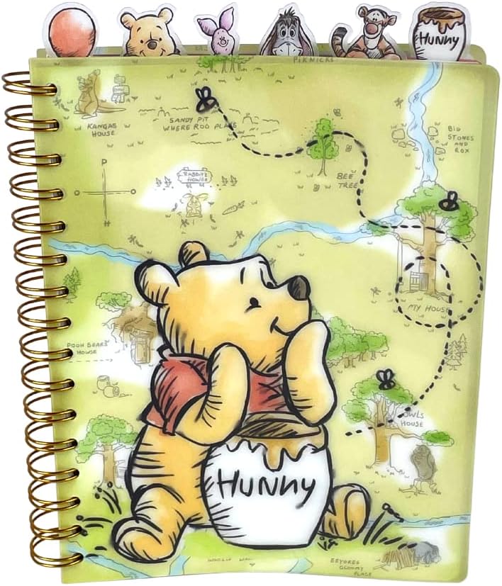 Disney Winnie The Pooh Tab Journal Notebook, Spiral Bound, 144 Lined Pages, 8 x 7 inches