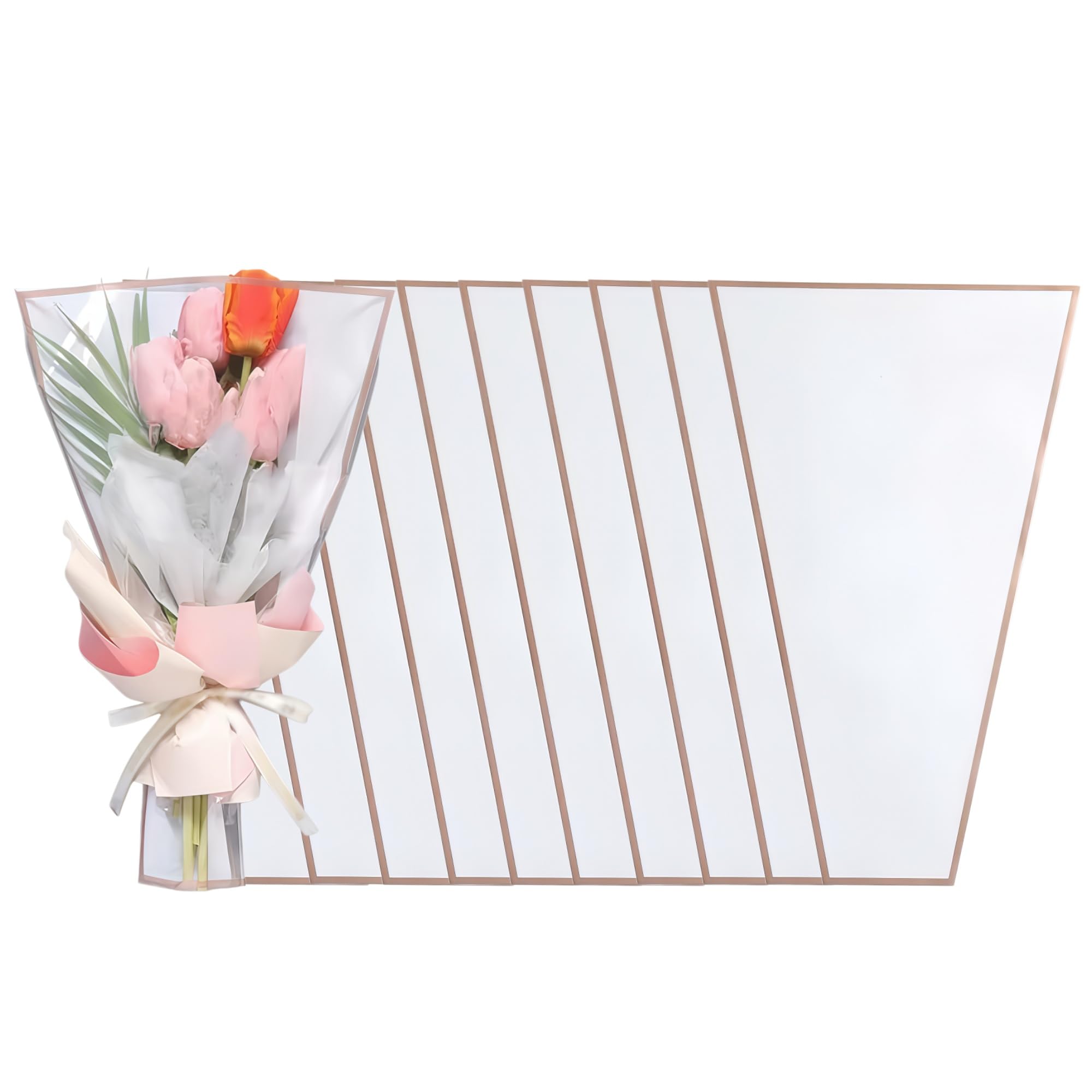 WACCOMT Pack 50 Sheets Cellophane Flower Sleeves for Rose Bouquets Pouch