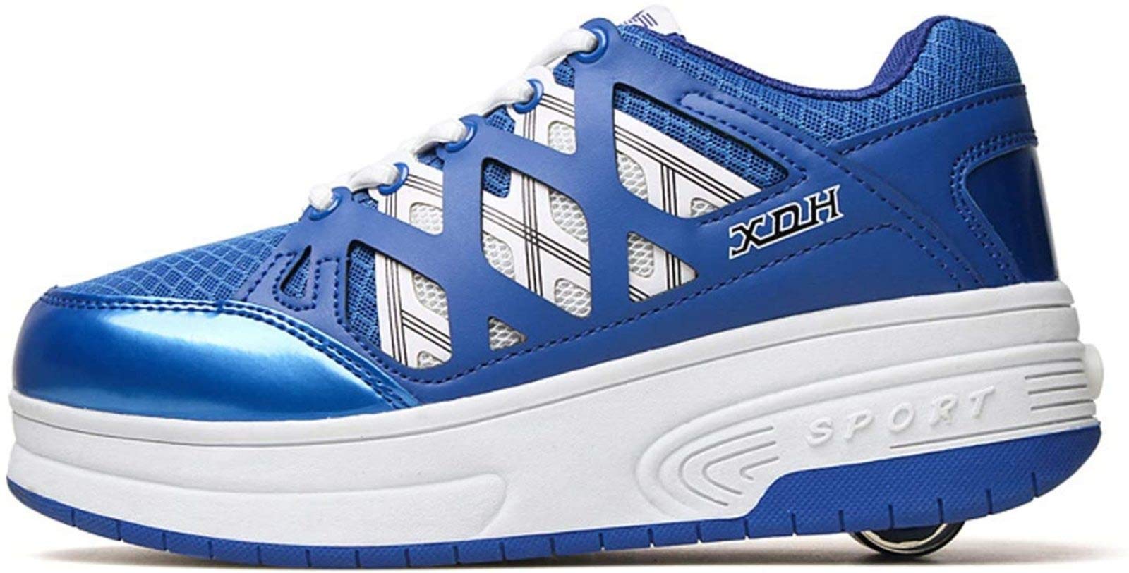 XPF Ragazzi Ragazze LED Pattini A Rotelle Pattini Luminosi con Ruote Doppie/Singole Scarpe da Ginnastica per Esterni Scarpe da Ginnastica per Adulti Bambini,Blue-32