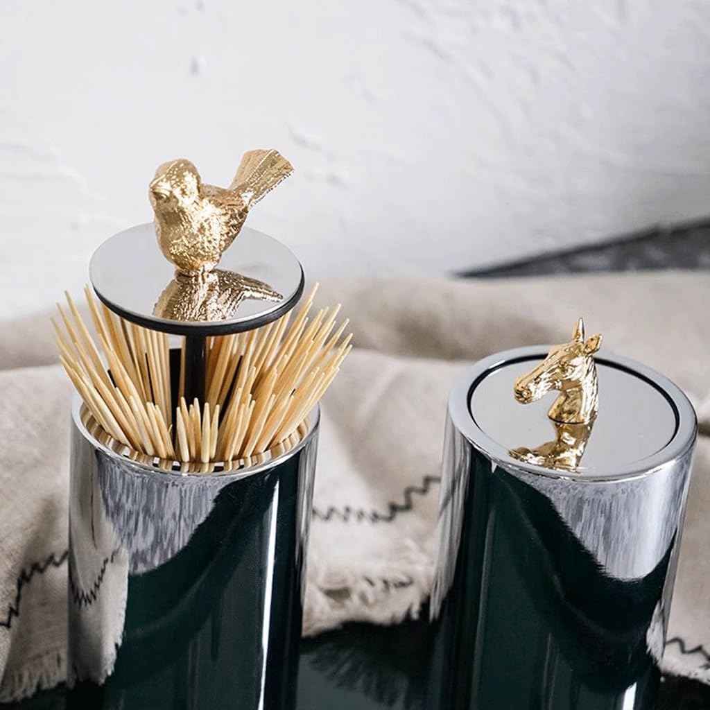 thalo Toothpick Dispenser Push-Type Toothpick Holder Box Jar Silver Simple Home Living Room Tabletop Ornaments Tooth Picks Container Case(A)
